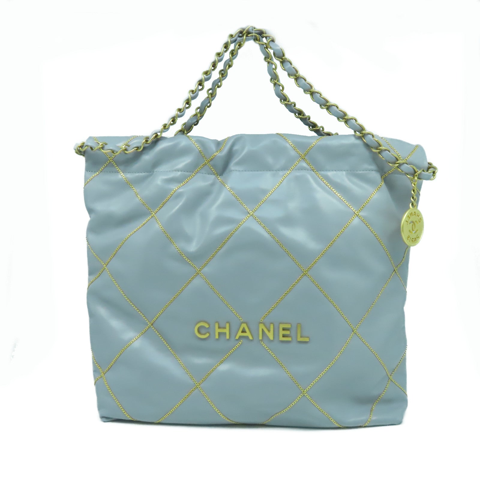 CHANEL 【激減優惠】菱格羊皮皮革C22 Small金扣肩背袋灰色