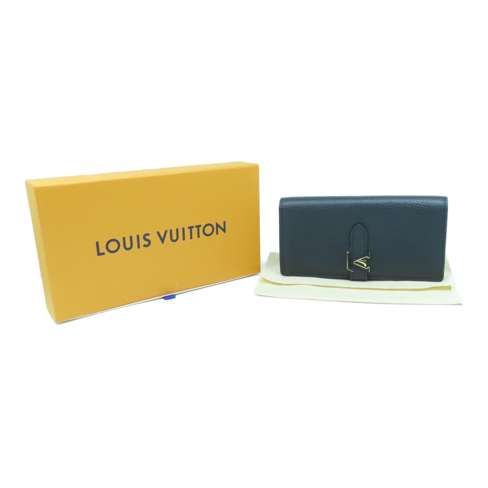 LOUIS VUITTON 【激減優惠】Taurillon皮革Capucines金扣長錢包黑色