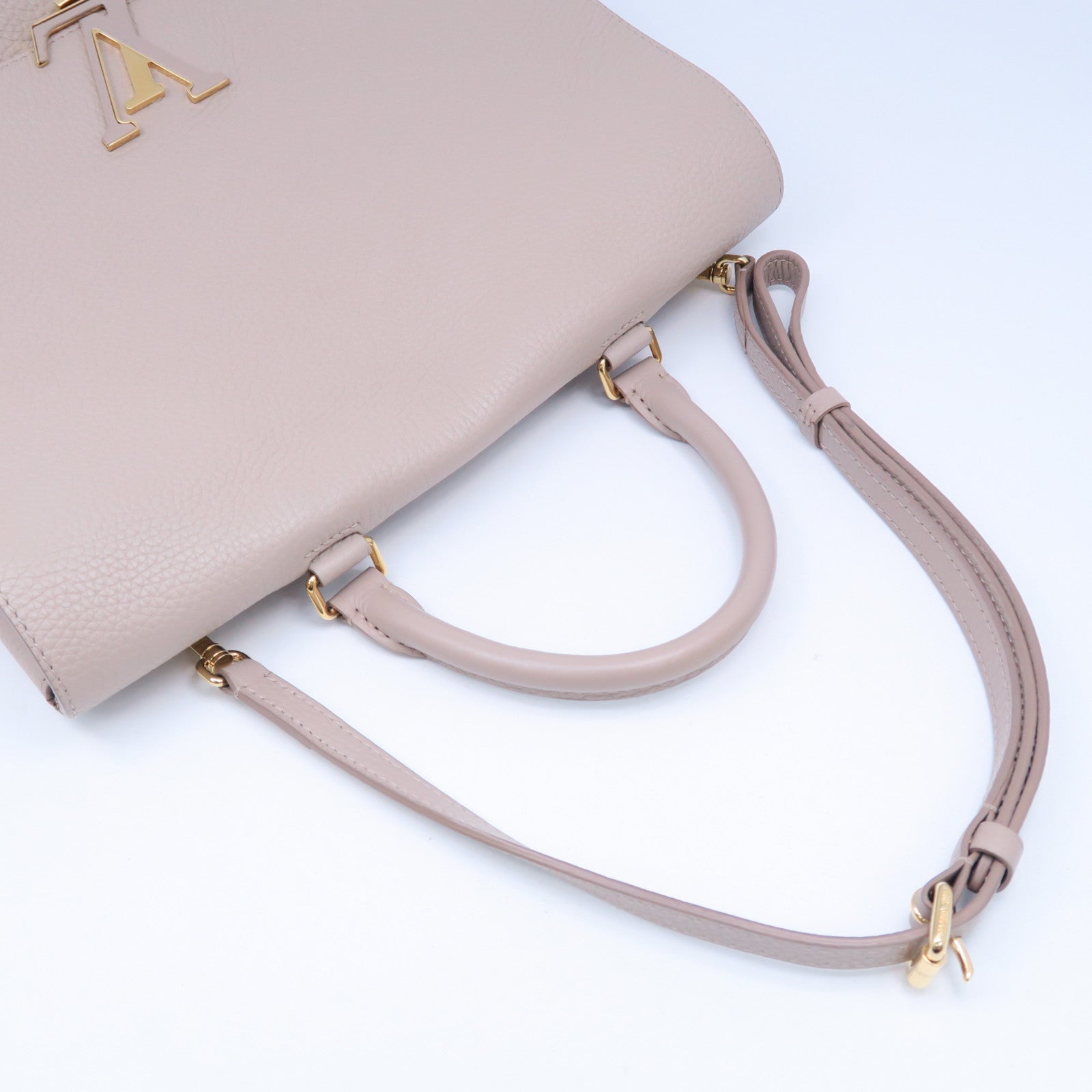 LOUIS VUITTON 牛皮皮革Volta金扣手挽肩背兩用袋米色