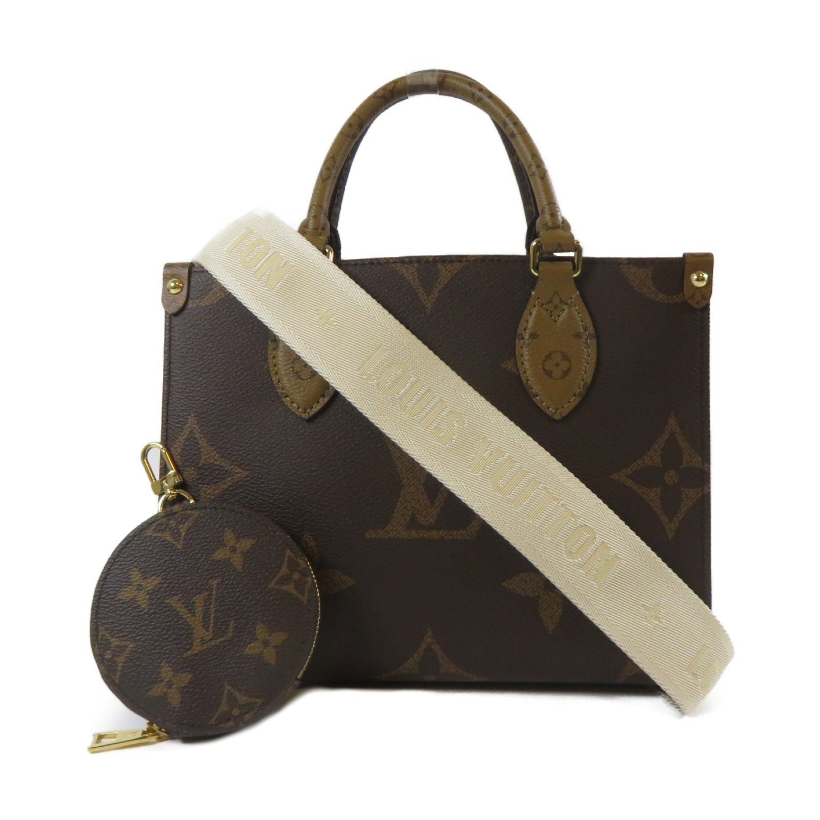 LOUIS VUITTON Monogram On The Go PM金扣手挽肩背兩用袋啡色