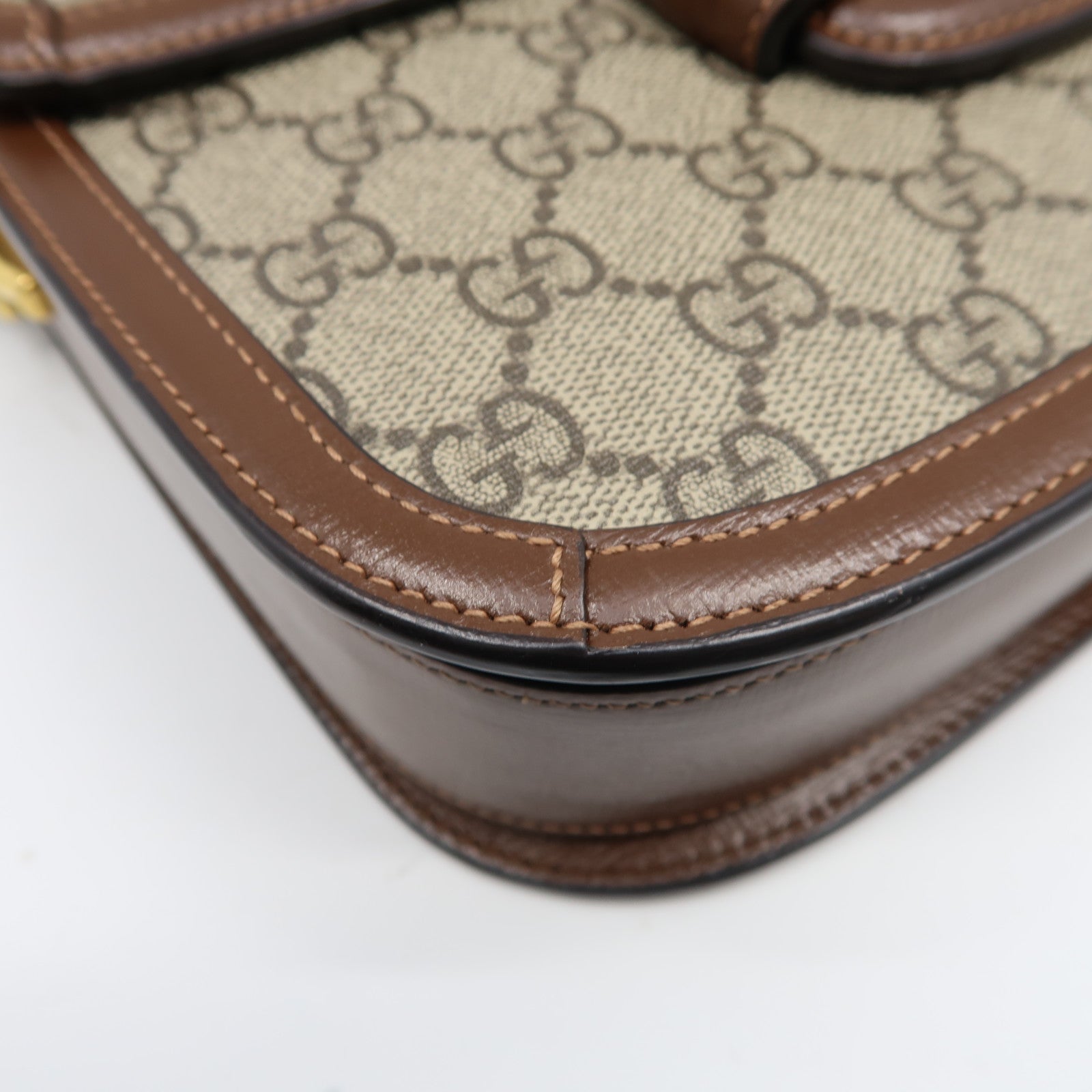 GUCCI 塗層帆布Horsebit 1955 Small金扣肩背袋啡色