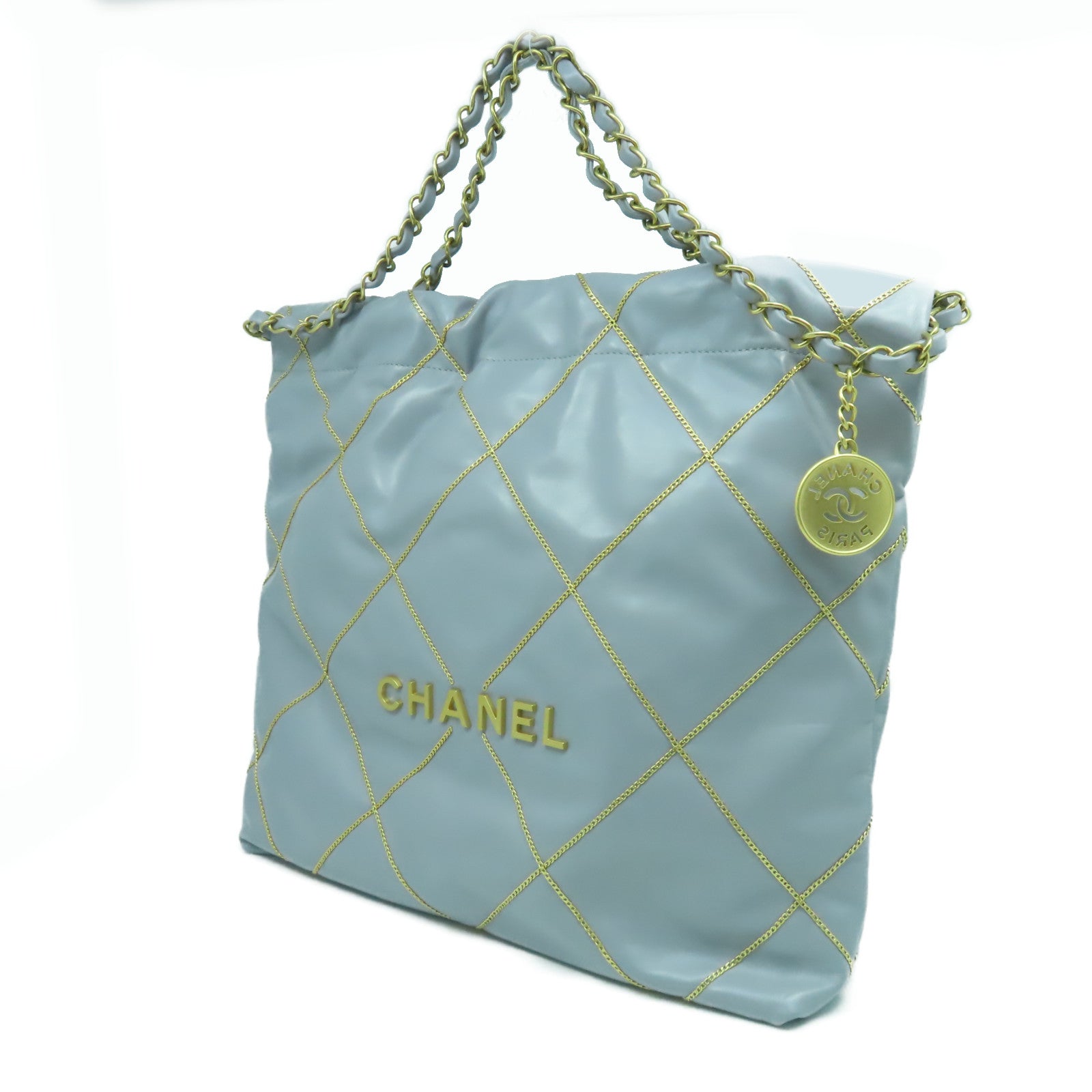 CHANEL 【激減優惠】菱格羊皮皮革C22 Small金扣肩背袋灰色