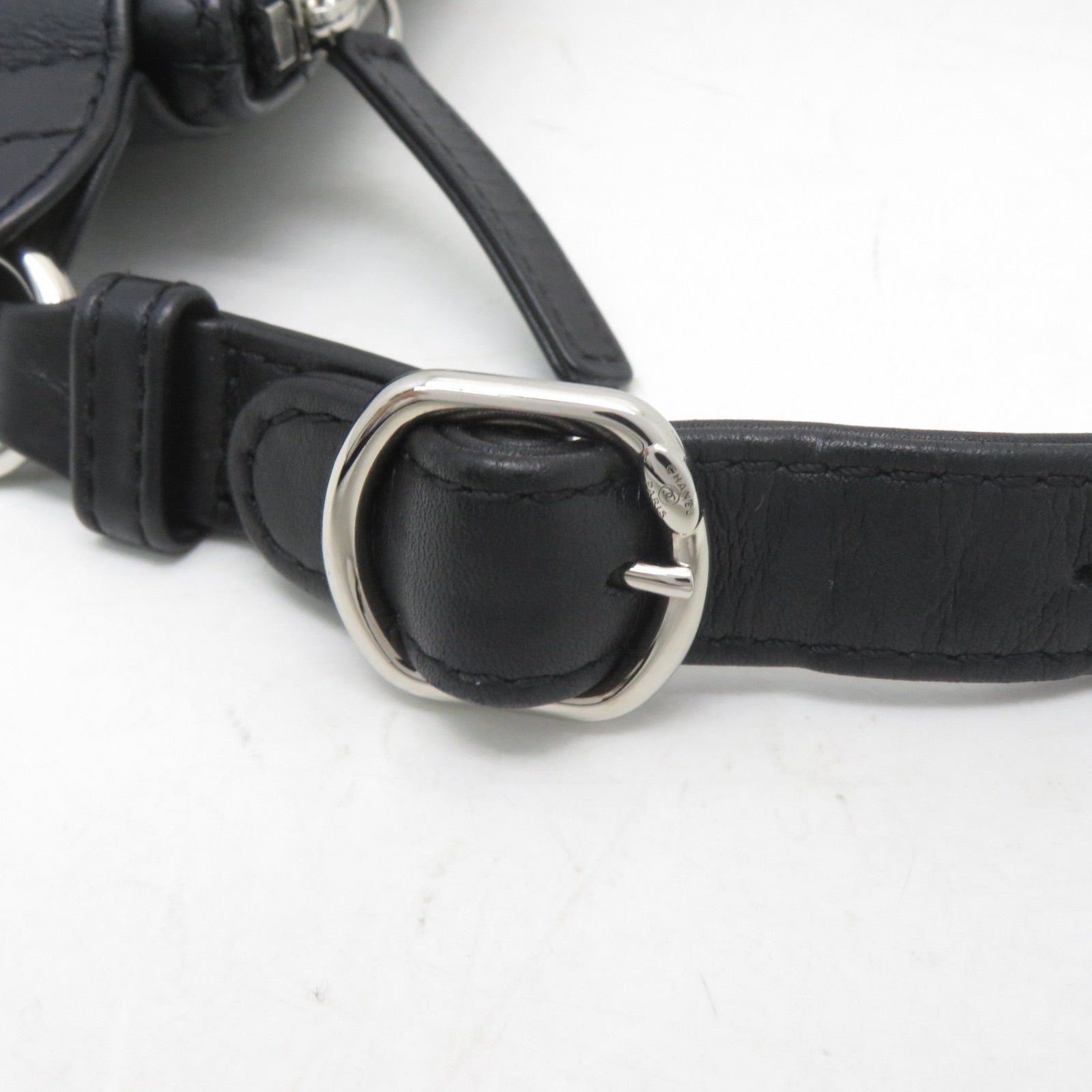 CHANEL 斜紋羊皮皮革Waist Bag銀扣腰包黑色