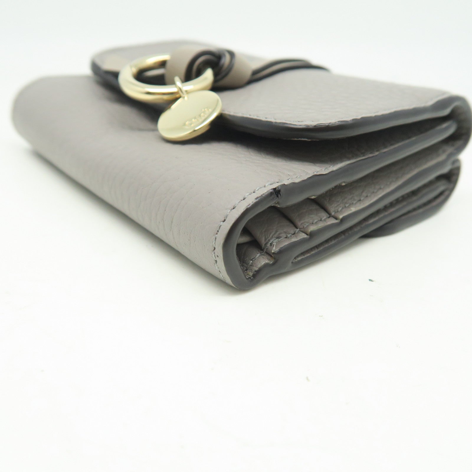 Chloe Leather Wallet Gold Buckle Gray