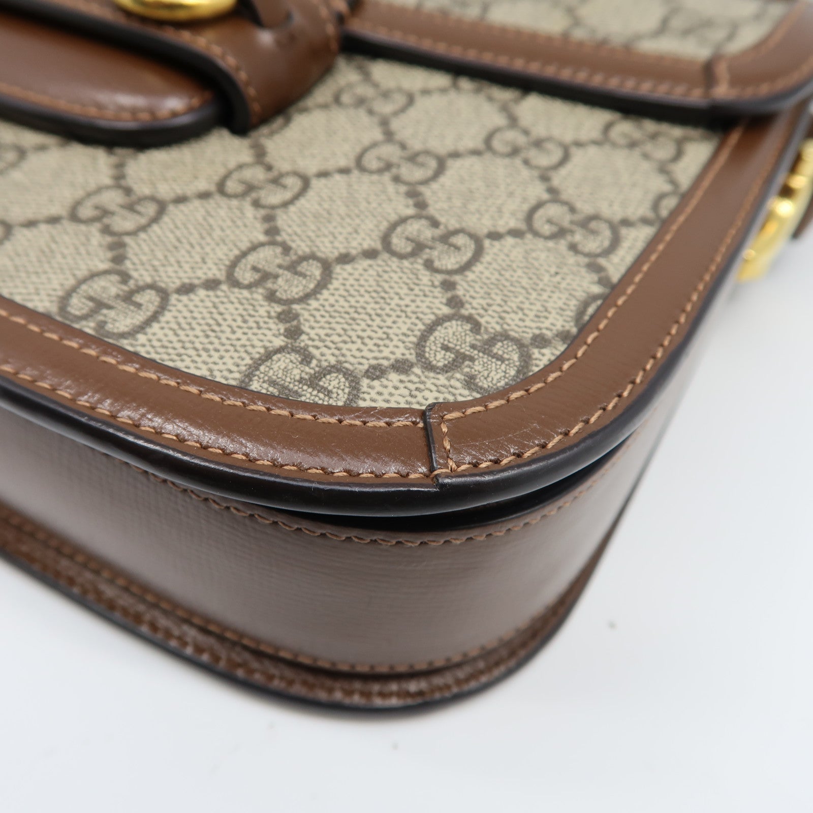 GUCCI 塗層帆布Horsebit 1955 Small金扣肩背袋啡色