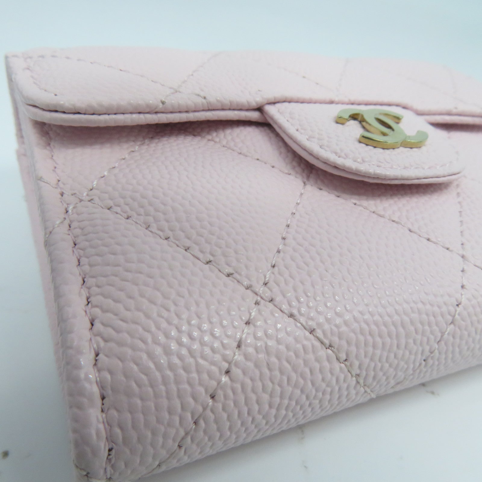 CHANEL 菱格Caviar皮革Card Holder金扣卡片套粉紅色