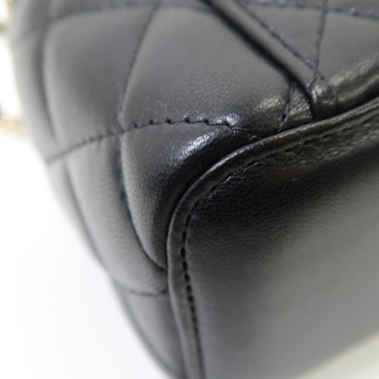 CHANEL 菱格羊皮皮革Chain Shoulder Bag金扣鏈帶肩背袋黒色