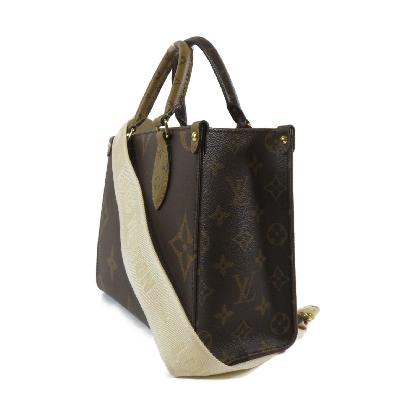 LOUIS VUITTON Monogram On The Go PM金扣手挽肩背兩用袋啡色
