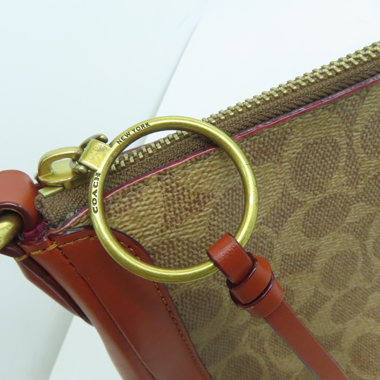 COACH 牛皮皮革2 Way Shoulder Bag金扣手挽肩背兩用袋棕色