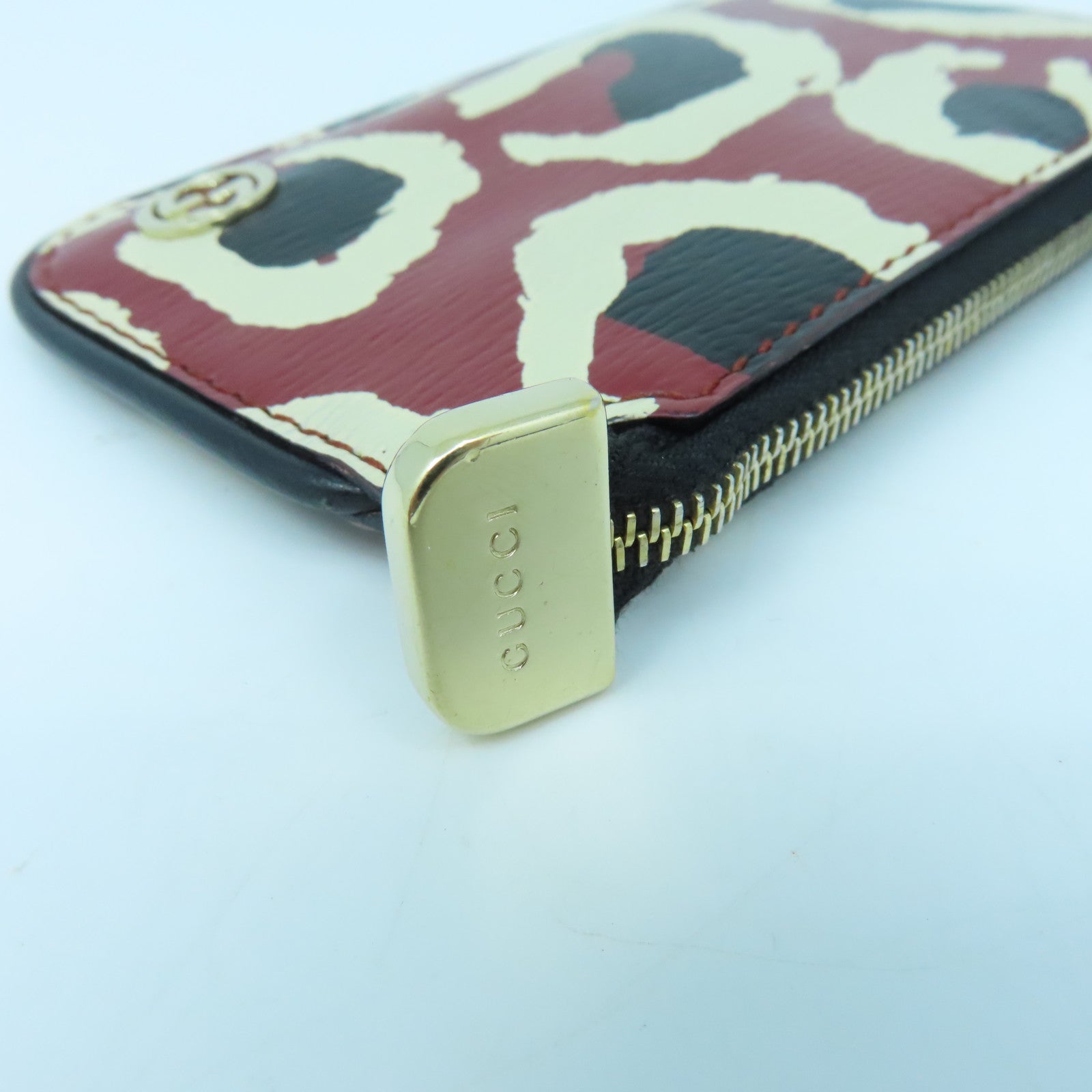 GUCCI 塗層帆布Coins Case金扣錢包紅色/白色/黑色