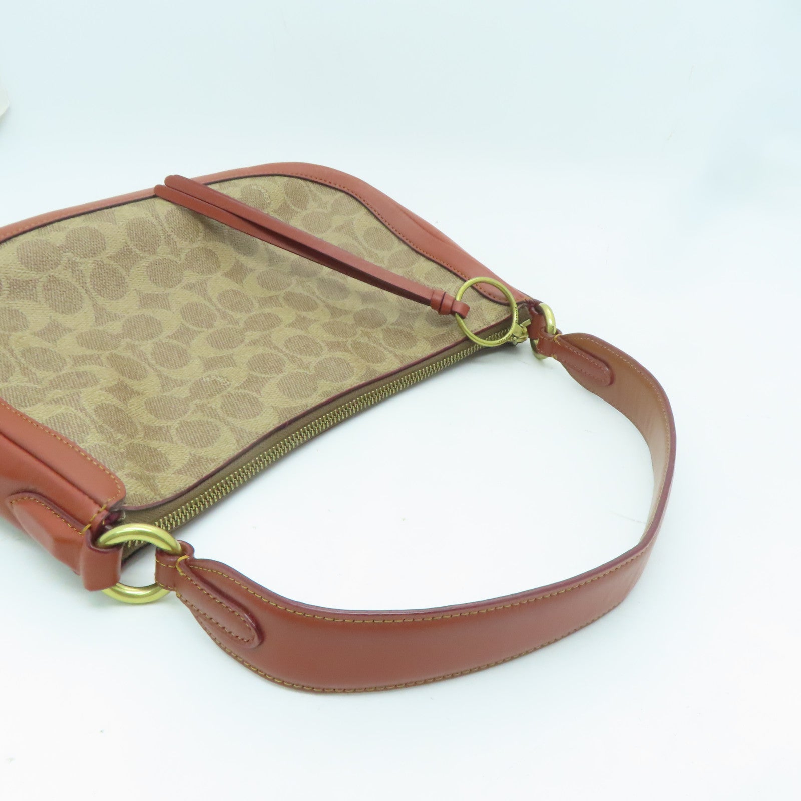 COACH 牛皮皮革2 Way Shoulder Bag金扣手挽肩背兩用袋棕色