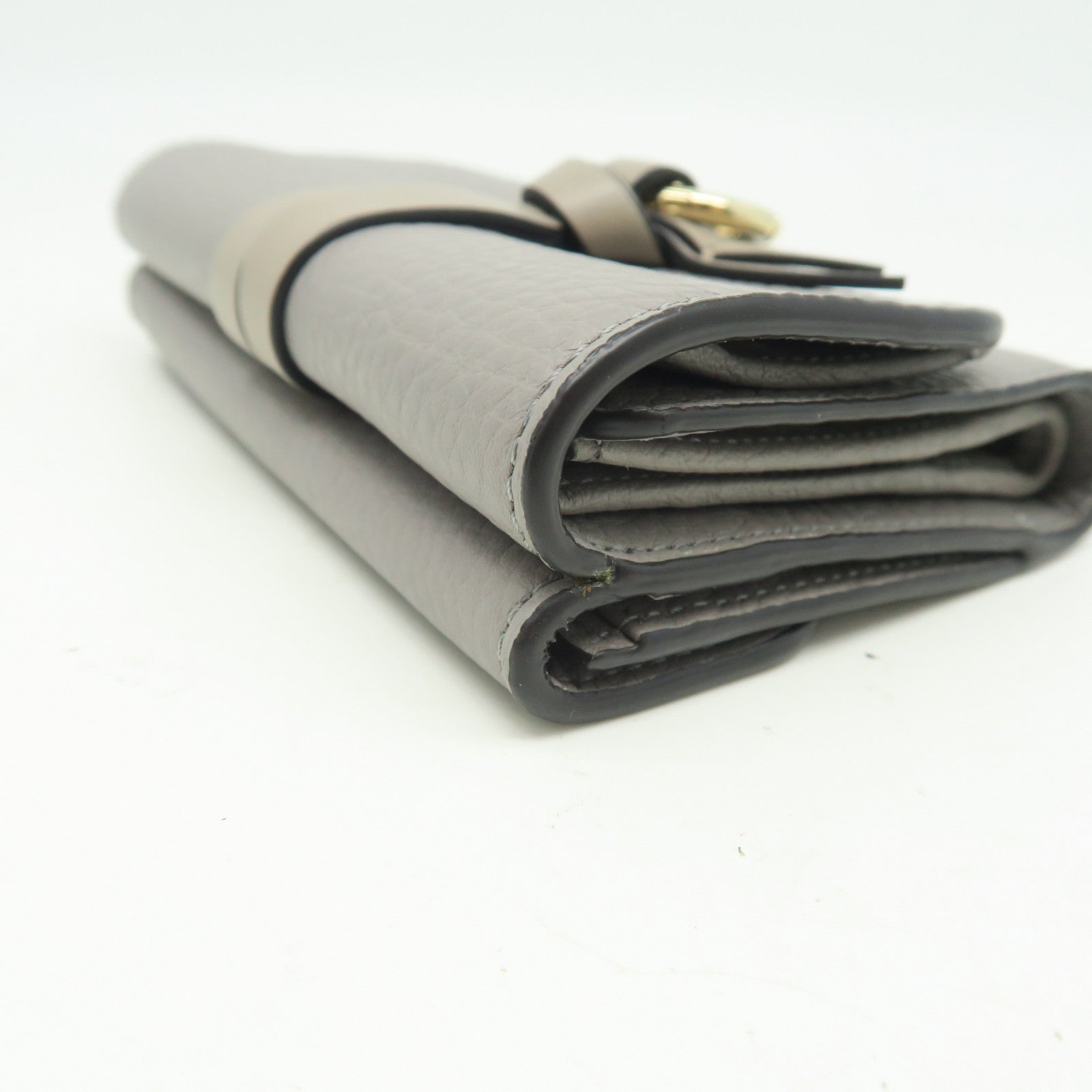 Chloe Leather Wallet Gold Buckle Gray