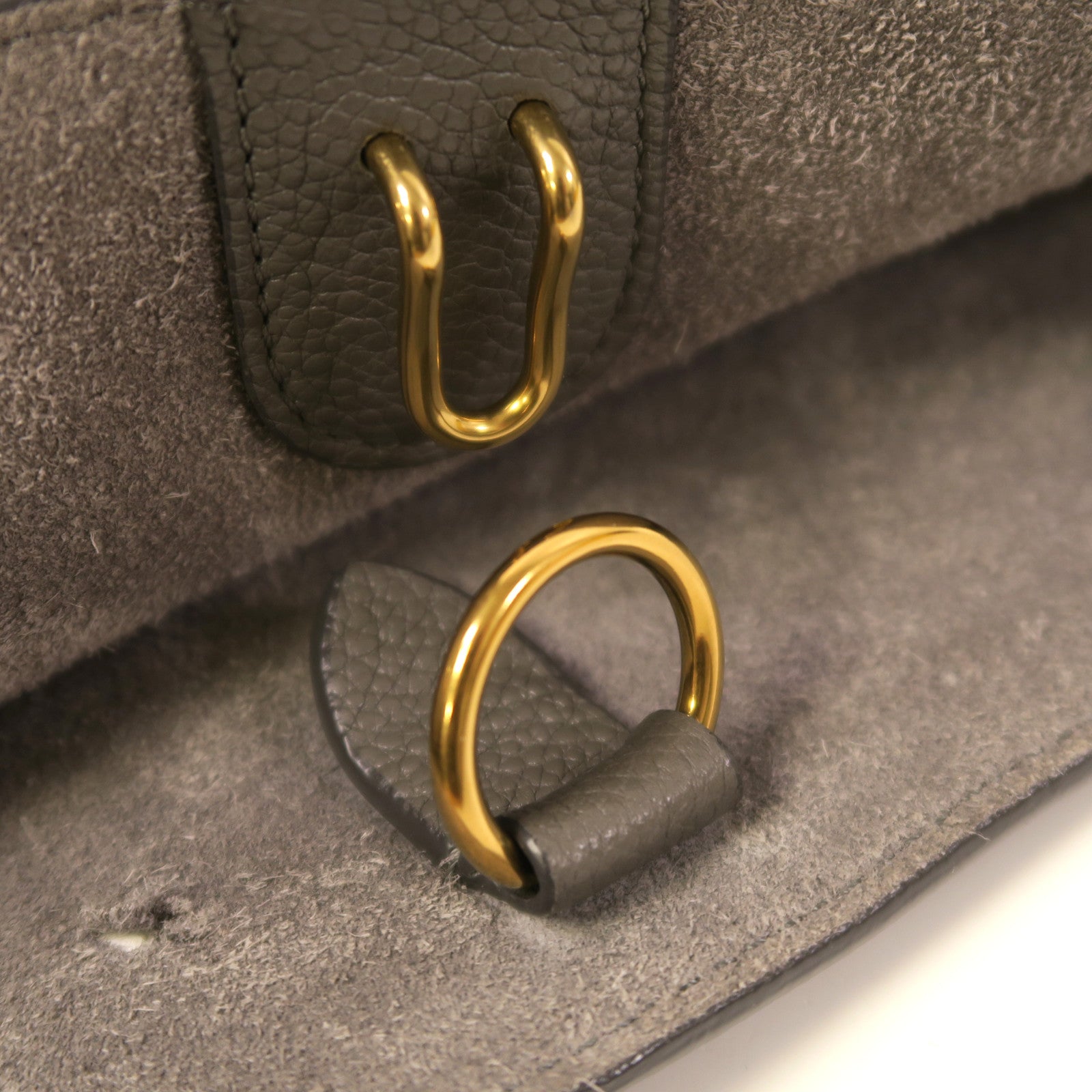 CELINE 牛皮皮革Shoulder Bag金扣肩背袋灰色