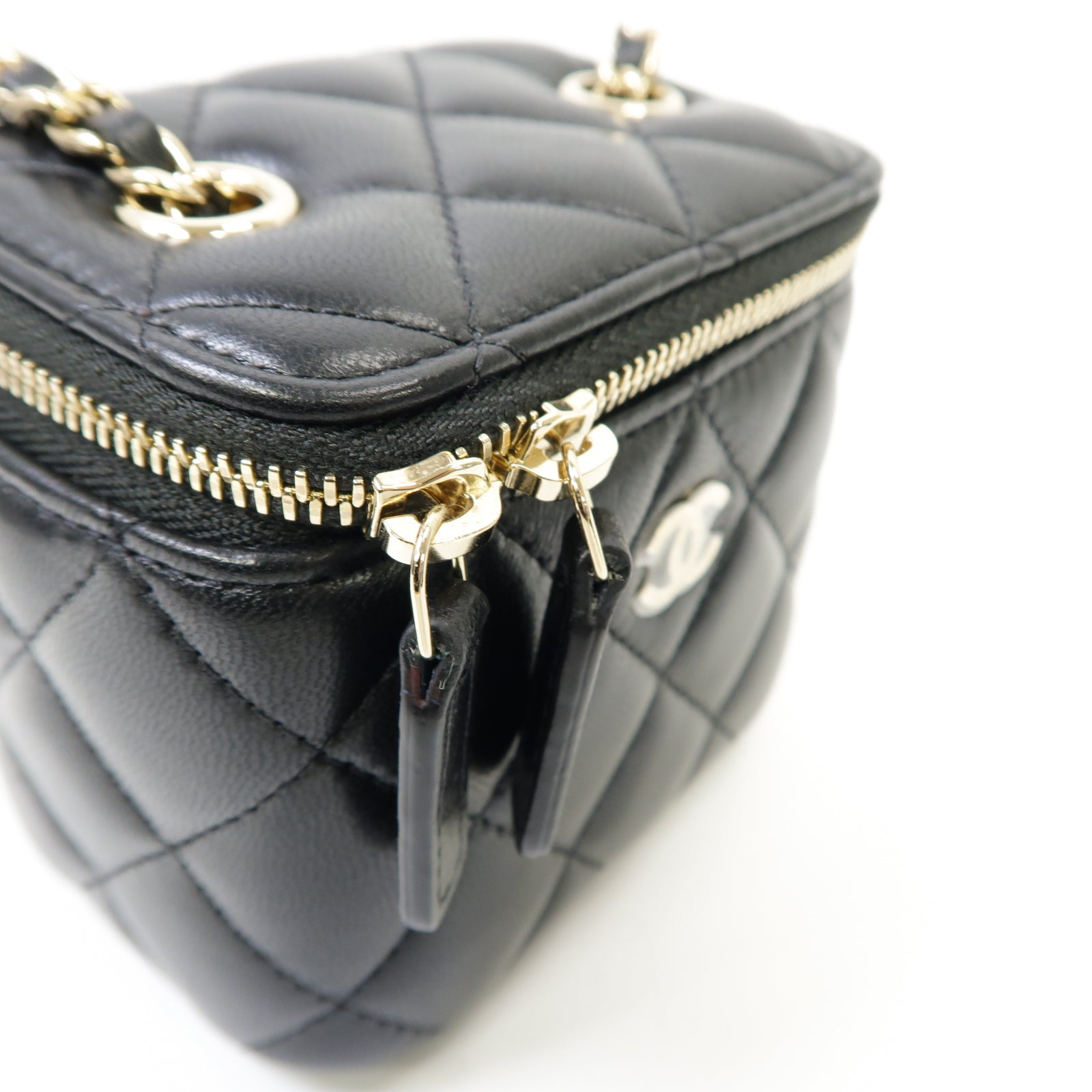 CHANEL 菱格羊皮皮革Chain Shoulder Bag金扣鏈帶肩背袋黒色