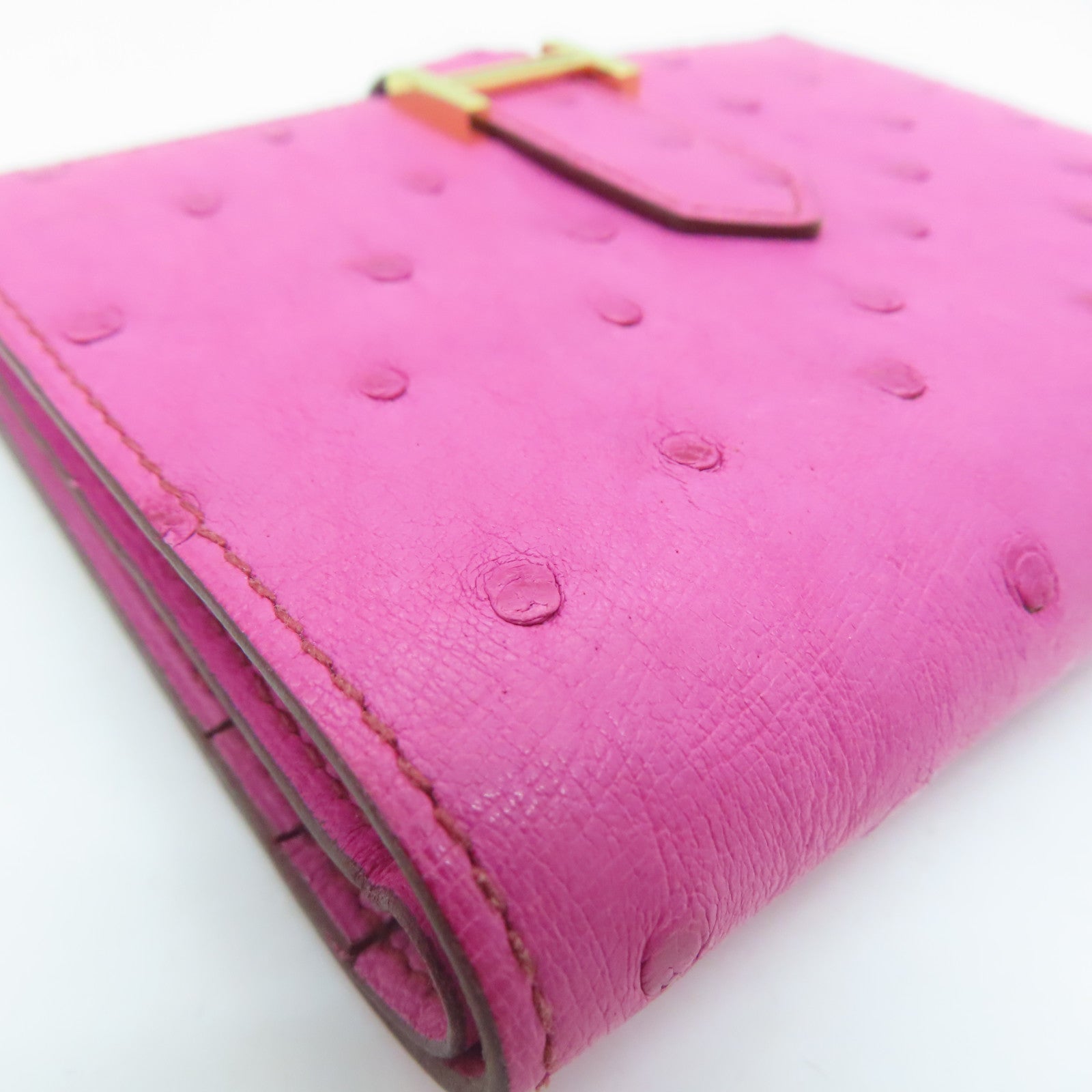 HERMES 駝鳥皮革Wallet金扣錢包Rose Purple粉紅色