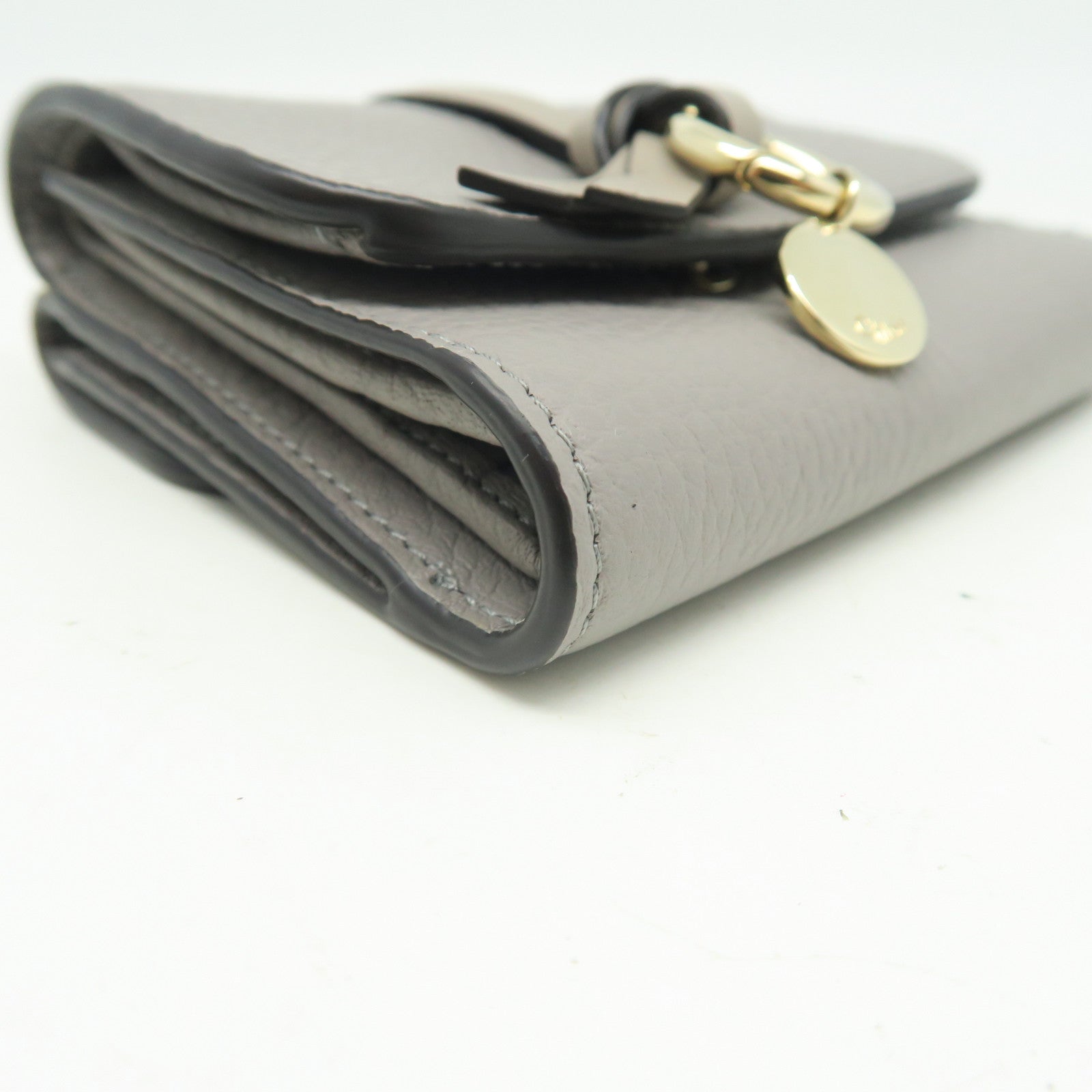 Chloe Leather Wallet Gold Buckle Gray