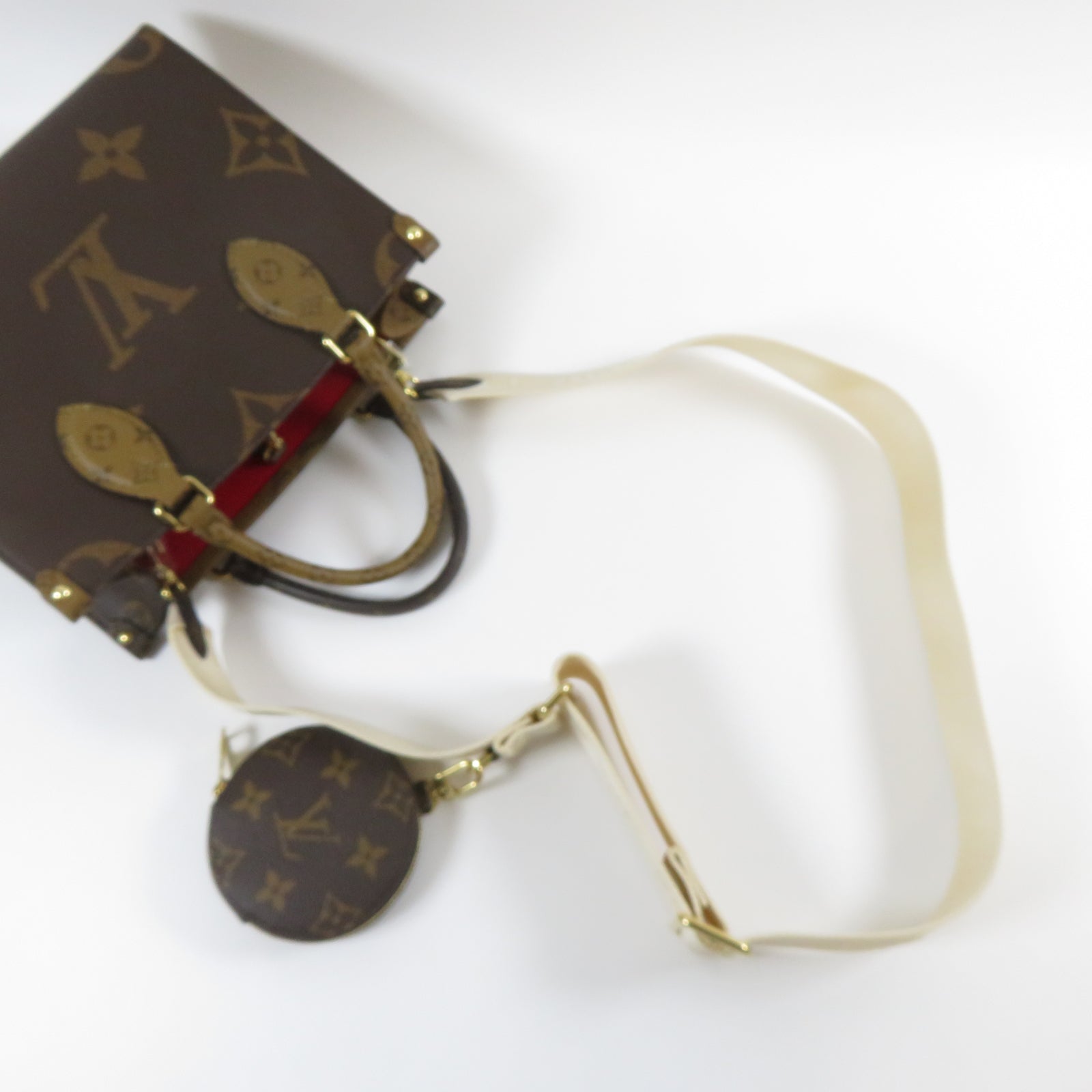 LOUIS VUITTON Monogram On The Go PM金扣手挽肩背兩用袋啡色