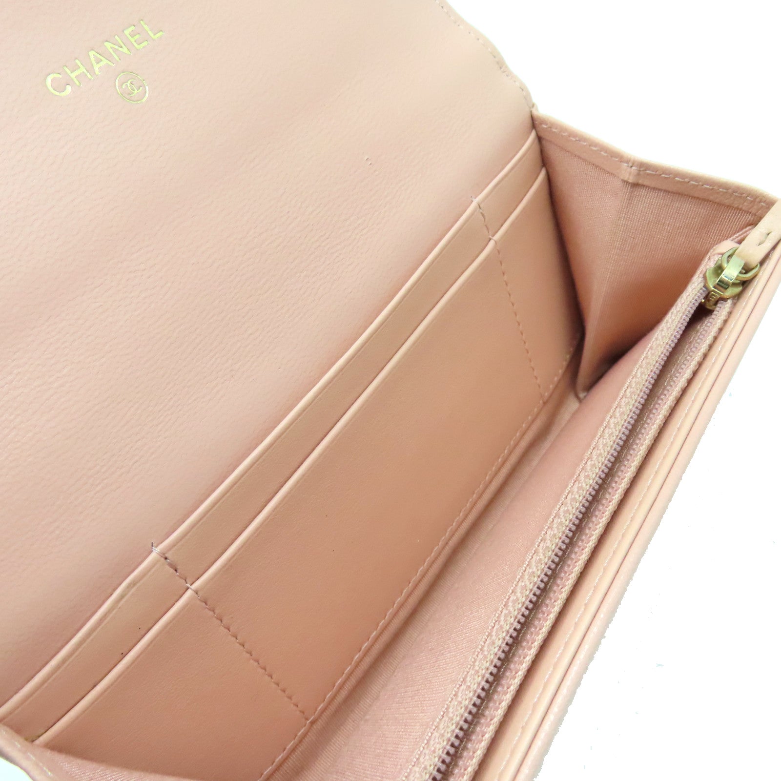 CHANEL 菱格牛皮皮革Middle Wallet金扣錢包粉紅色