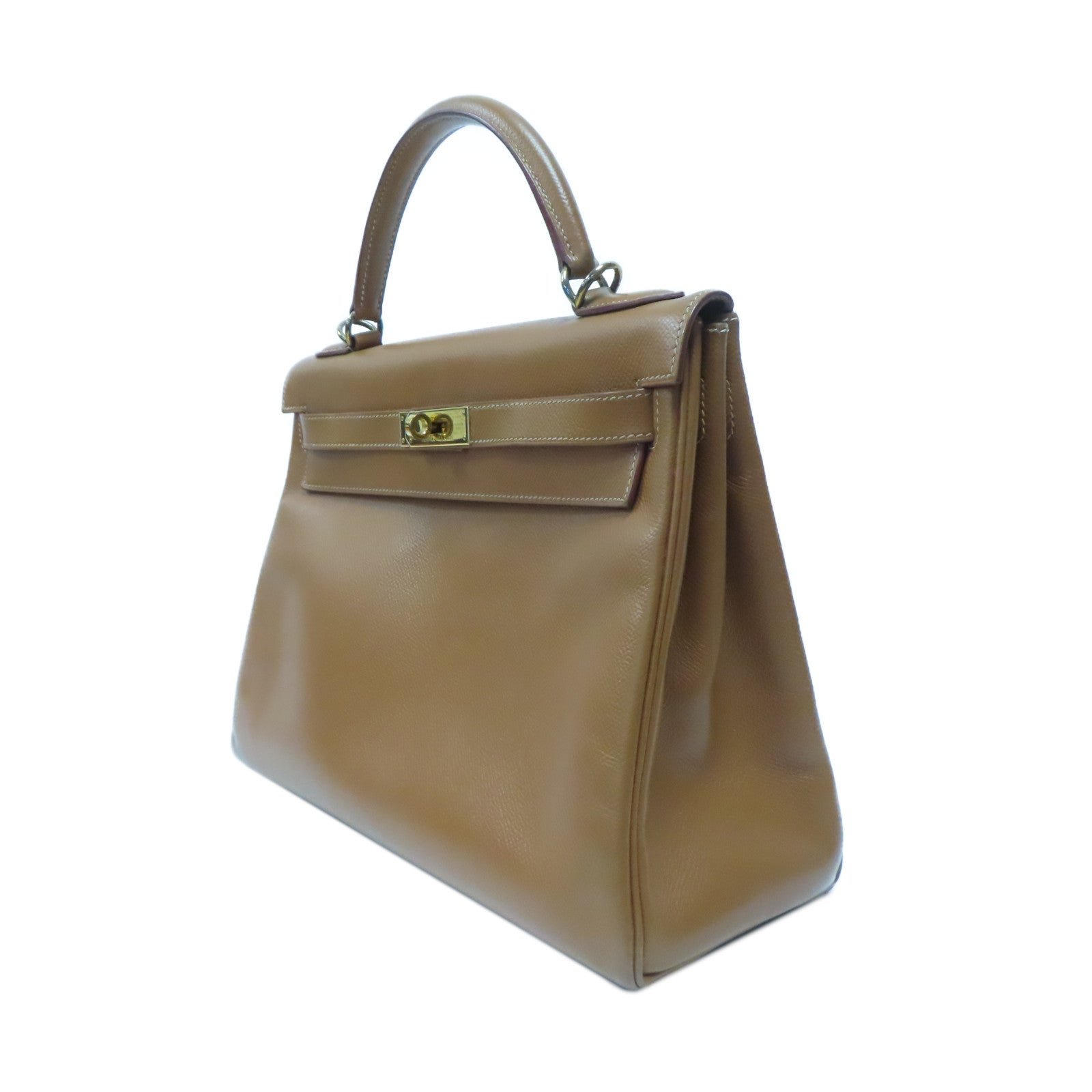 HERMES Courchevel皮革Kelly 32金扣手挽肩背兩用袋經典駝色