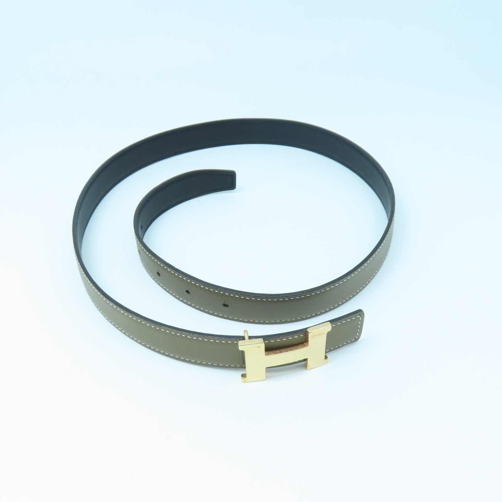 HERMES Veau Epsom Leather H Belt 80Cm Gold Buckle Belt Elephant Gray
