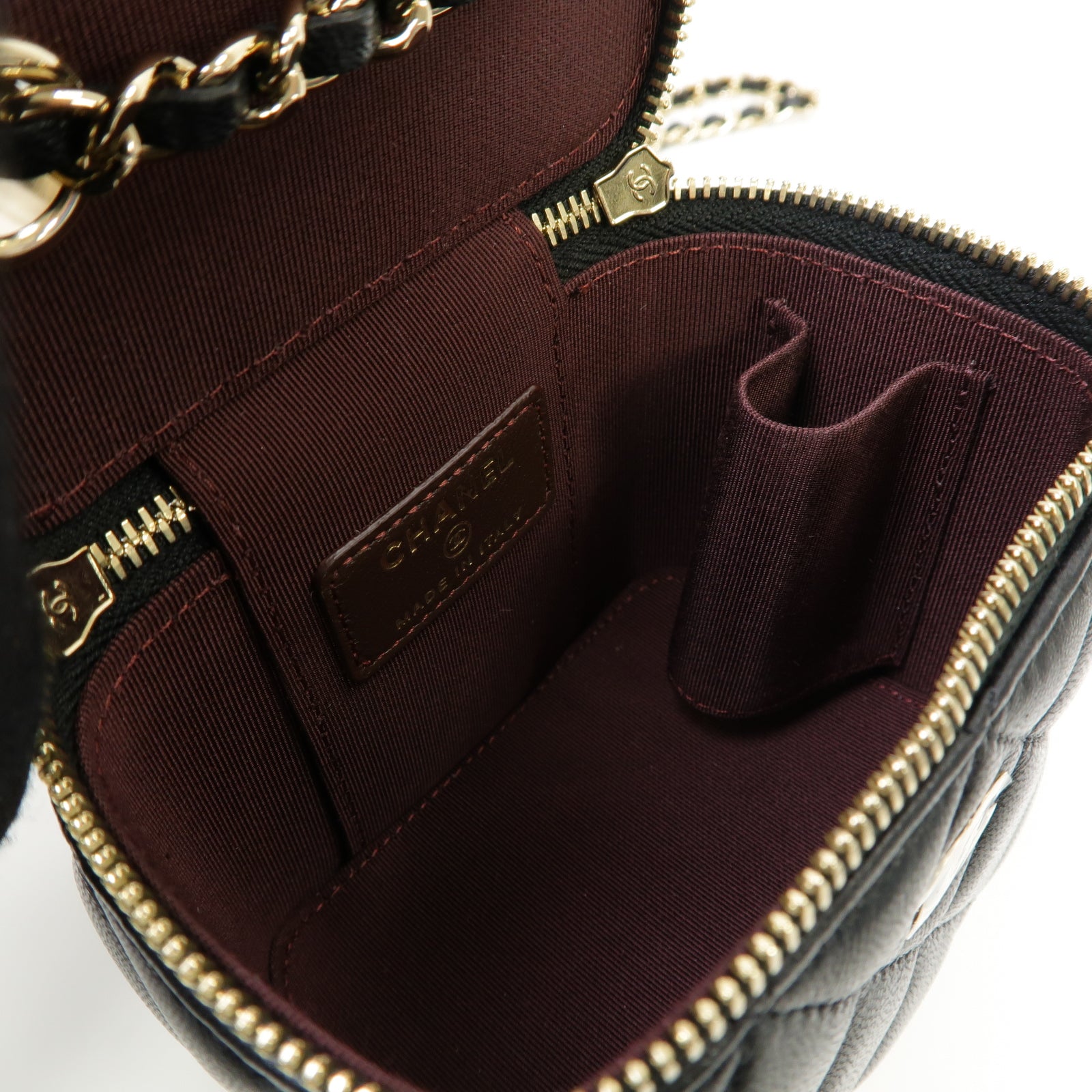 CHANEL 菱格羊皮皮革Chain Shoulder Bag金扣鏈帶肩背袋黒色