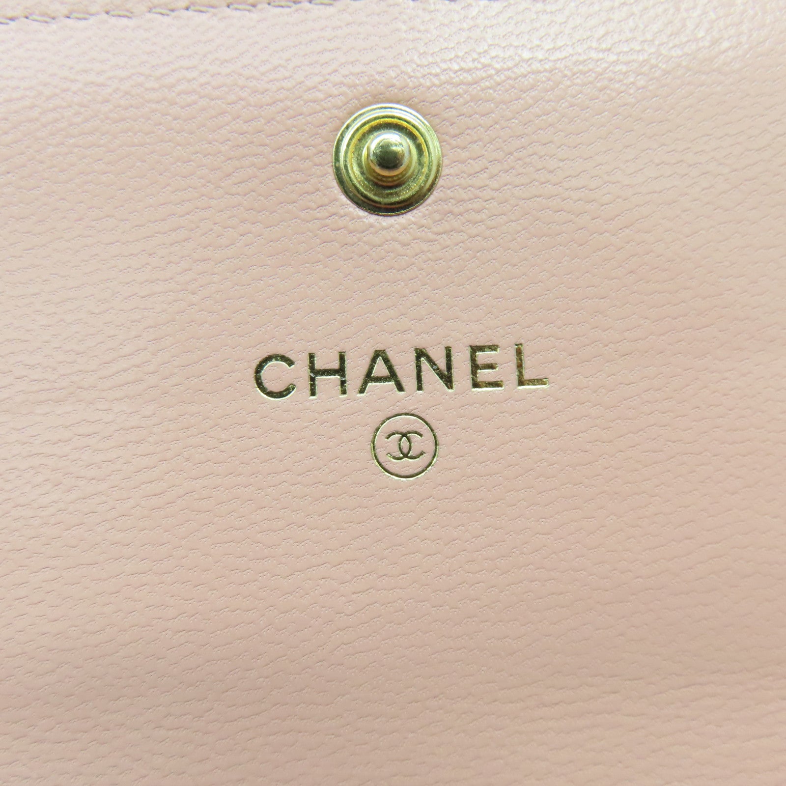 CHANEL 菱格牛皮皮革Middle Wallet金扣錢包粉紅色