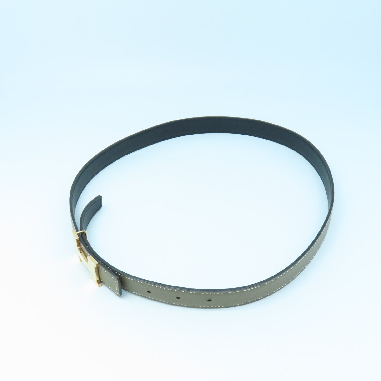 HERMES Veau Epsom Leather H Belt 80Cm Gold Buckle Belt Elephant Gray
