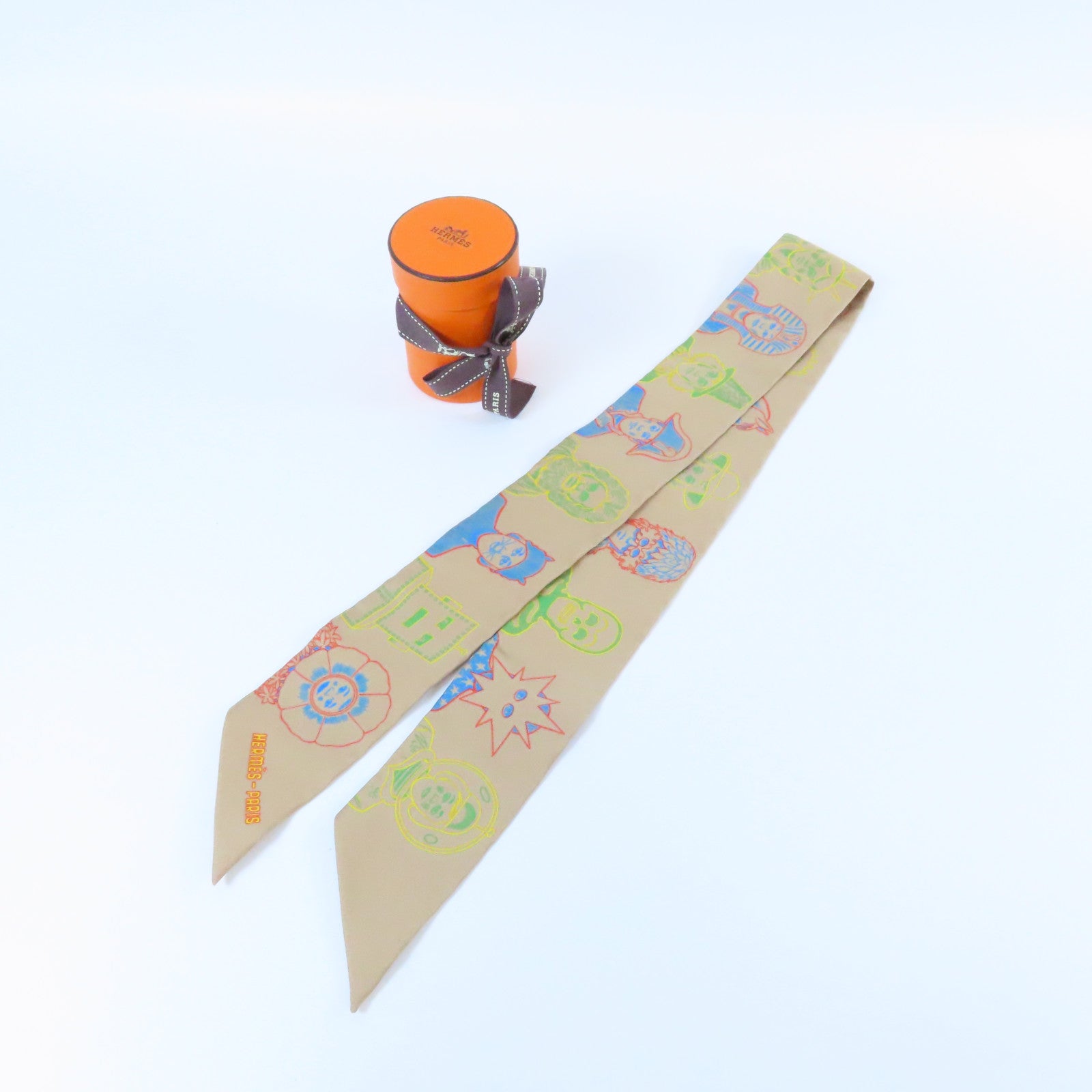 HERMES 絲質Twilly Scarf絲巾啡色