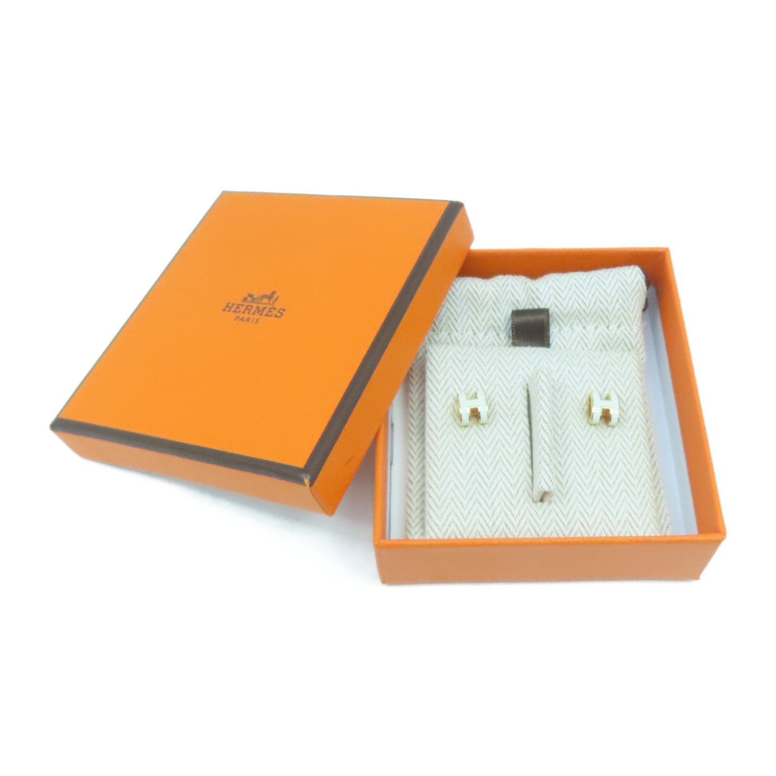 HERMES 金屬Mini Pop H Earring耳環白色