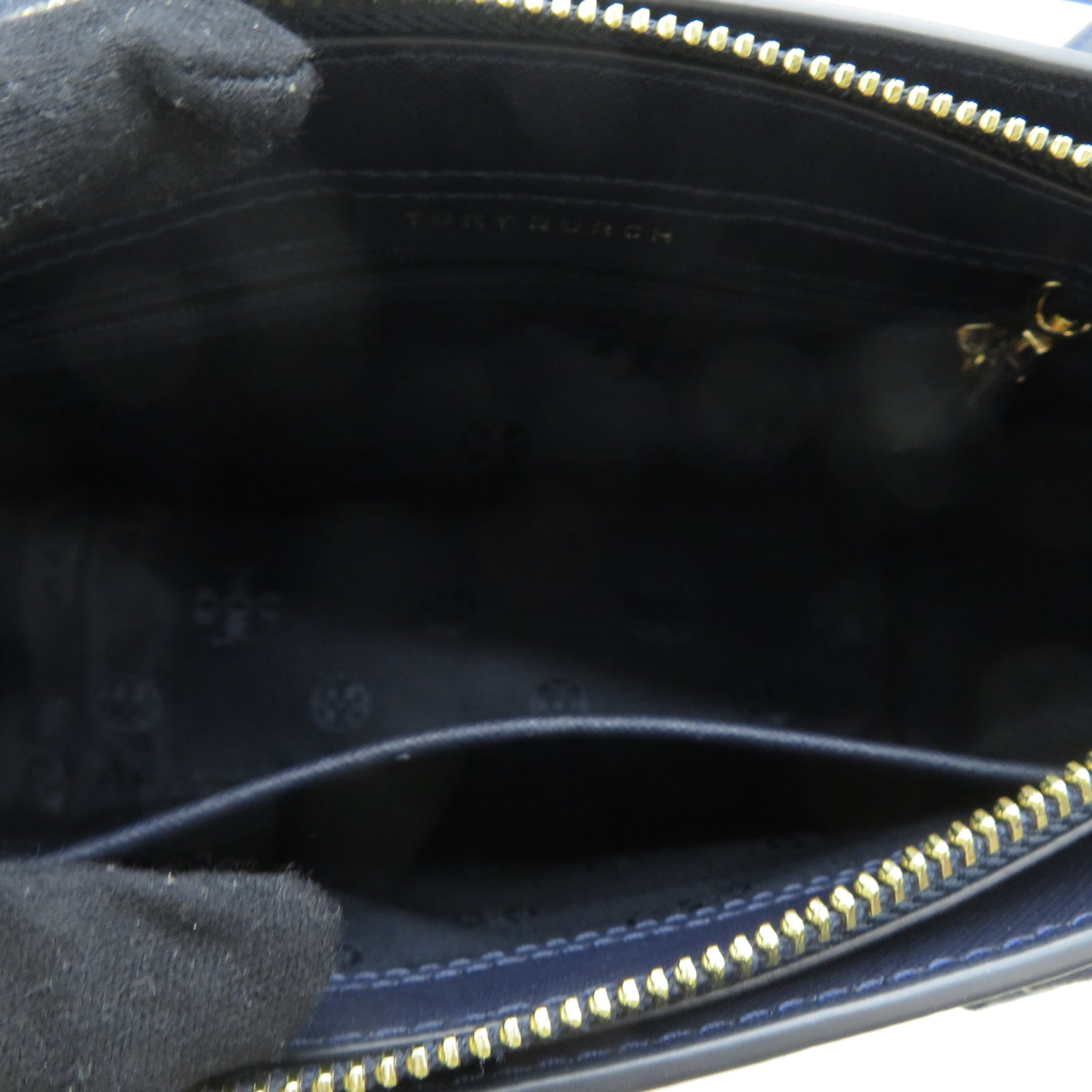 Tory Burch 牛皮皮革2 Way Shoulder金扣手挽肩背兩用袋深藍色
