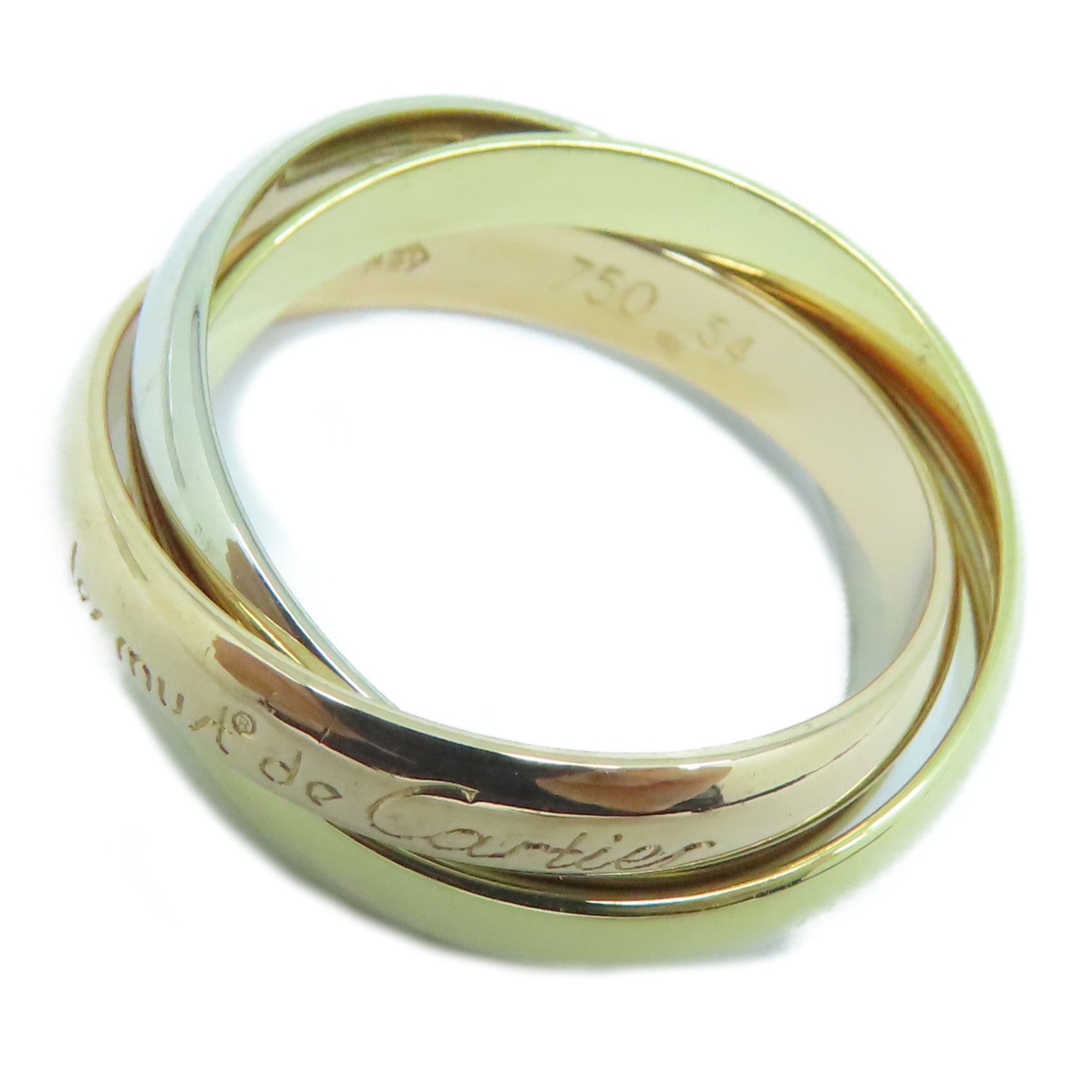 CARTIER 18K黃金/玫瑰金/白金Trinity戒指US#6.75/Cartier#54金色/粉金色/銀色