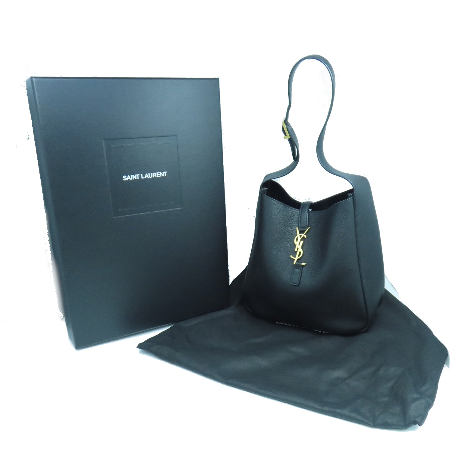 SAINT LAURENT 牛皮皮革Hobo金扣肩背袋黑色