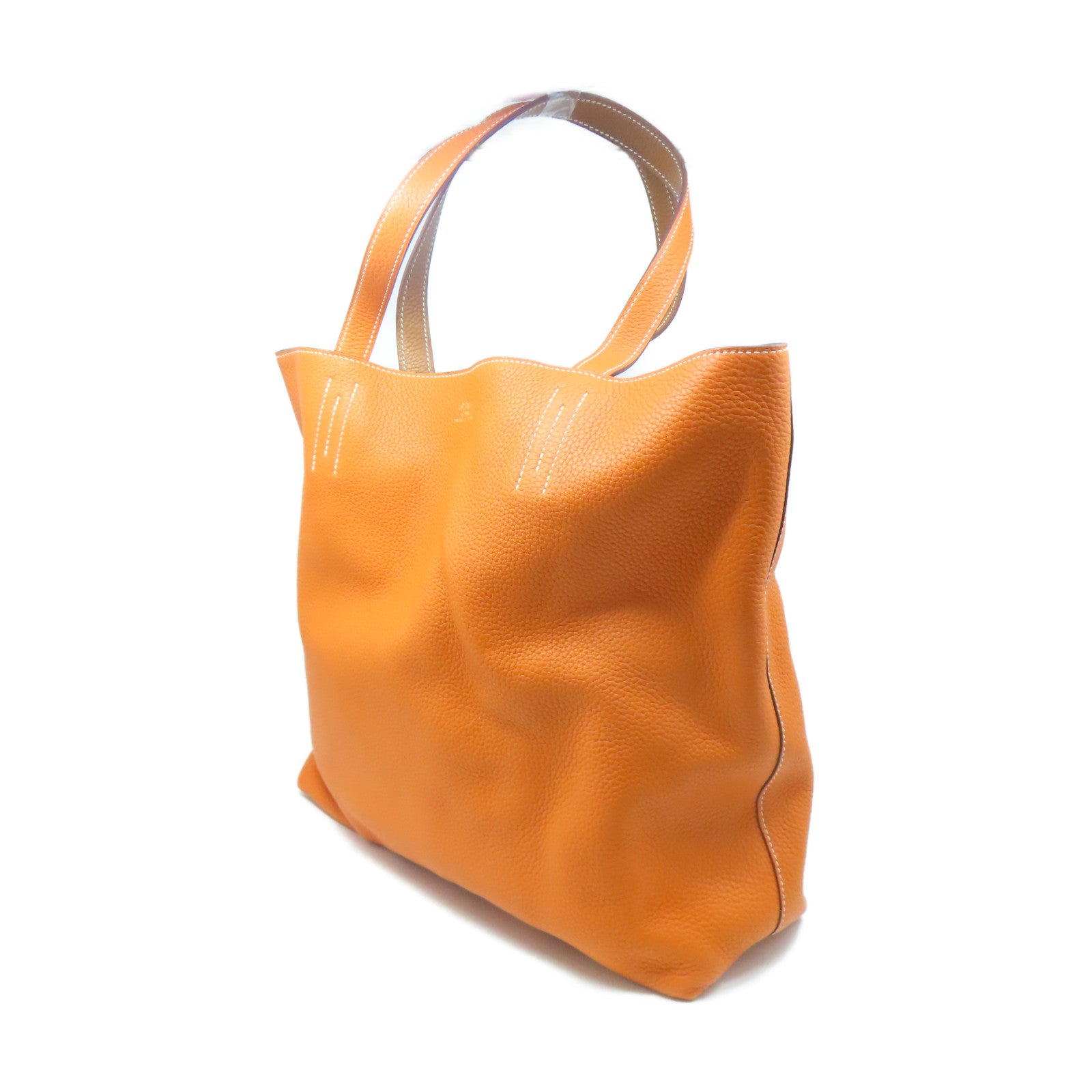 HERMES Clemence皮革Double Sens手挽袋橙色