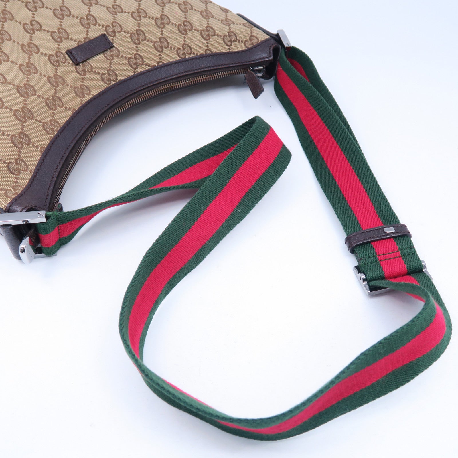 GUCCI 帆布Shoulder Bag銀扣肩背袋啡色