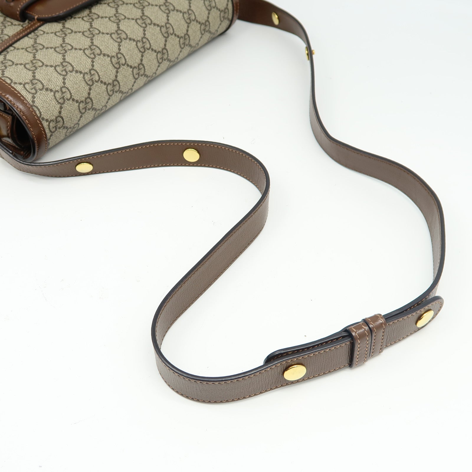 GUCCI 塗層帆布Horsebit 1955 Small金扣肩背袋啡色