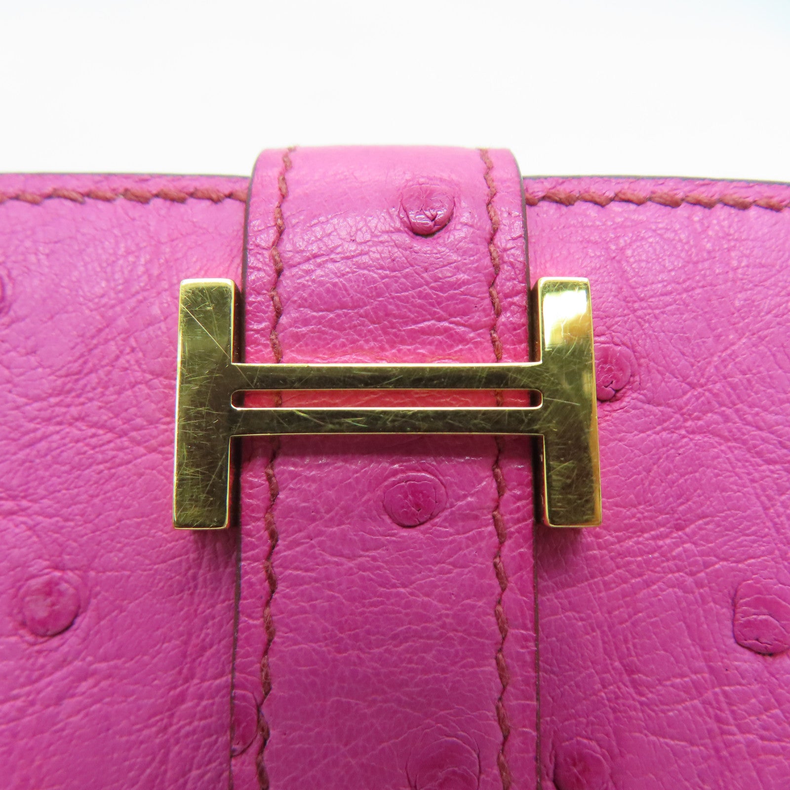HERMES 駝鳥皮革Wallet金扣錢包Rose Purple粉紅色