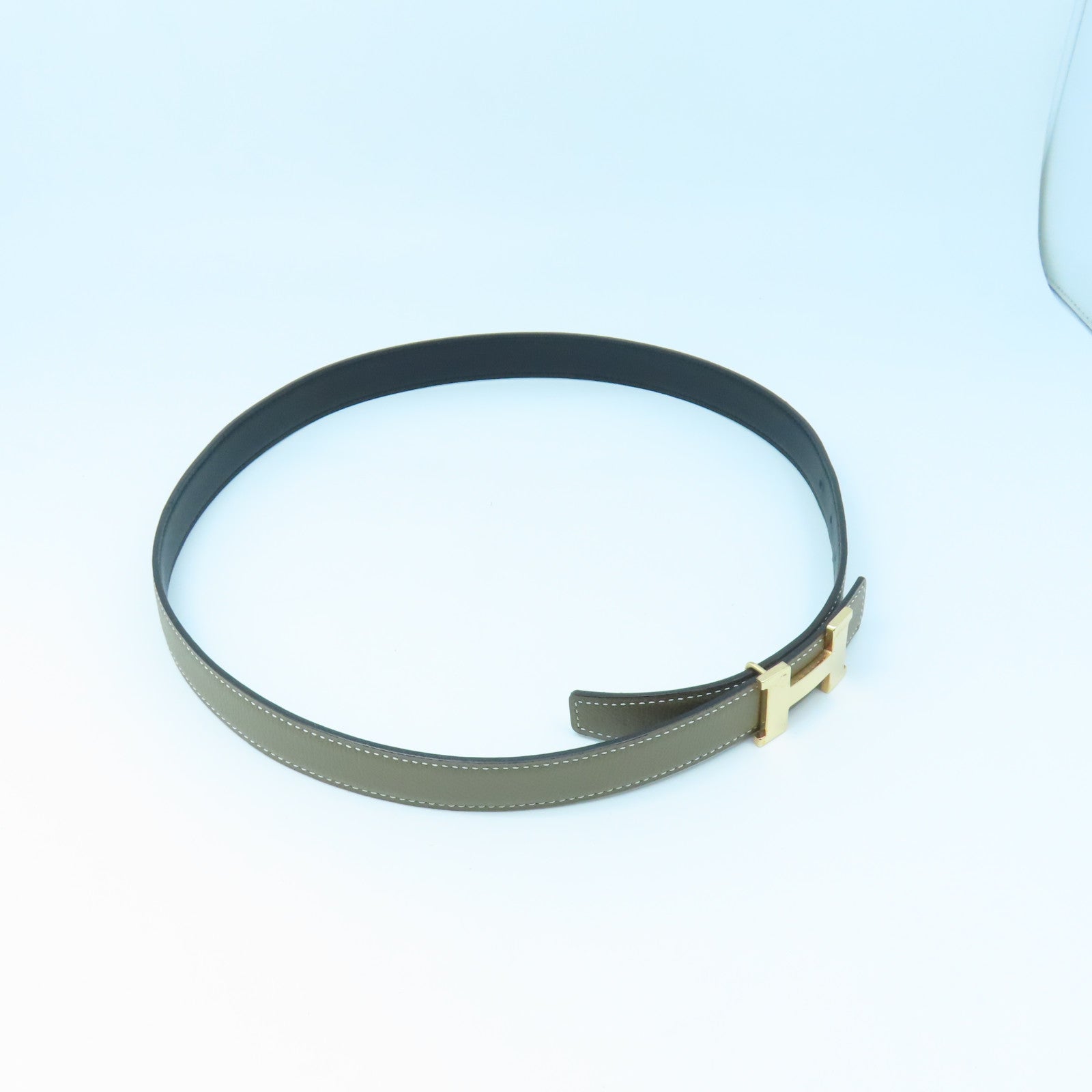 HERMES Veau Epsom Leather H Belt 80Cm Gold Buckle Belt Elephant Gray