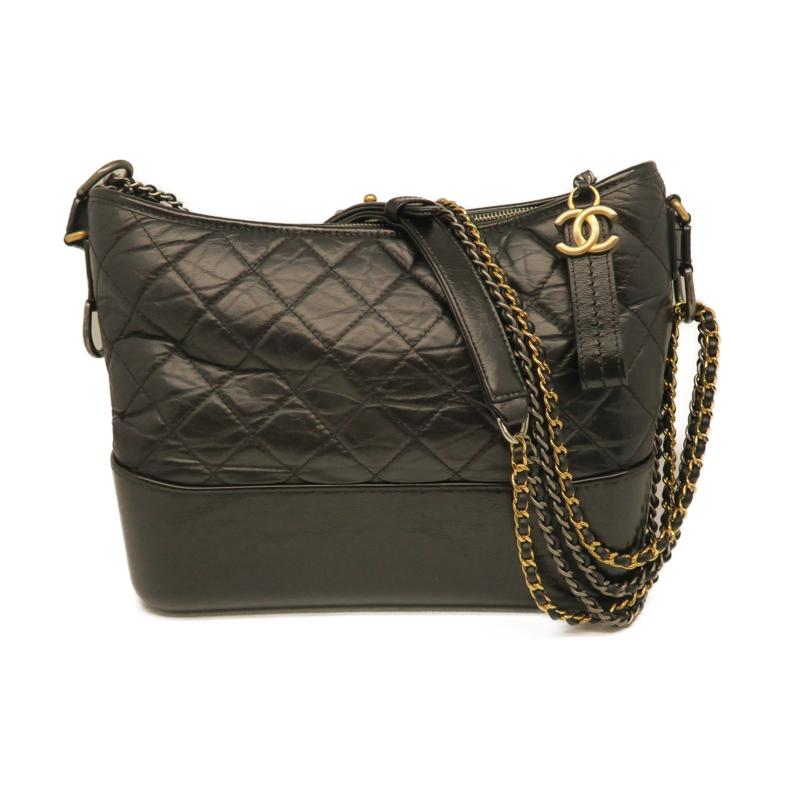 CHANEL rhombic cowhide leather Chain Shoulder gold and silver buckle shoulder bag black