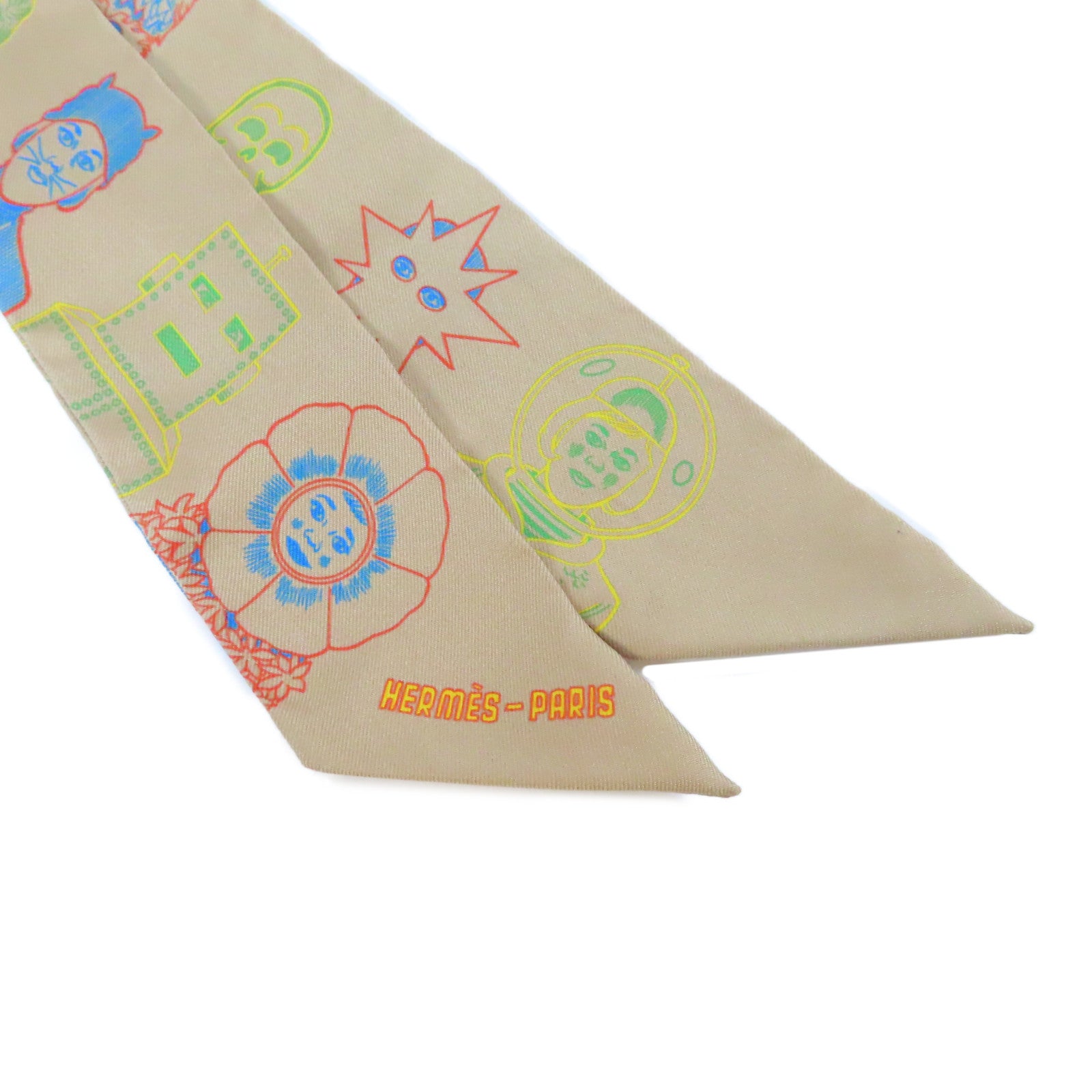 HERMES 絲質Twilly Scarf絲巾啡色