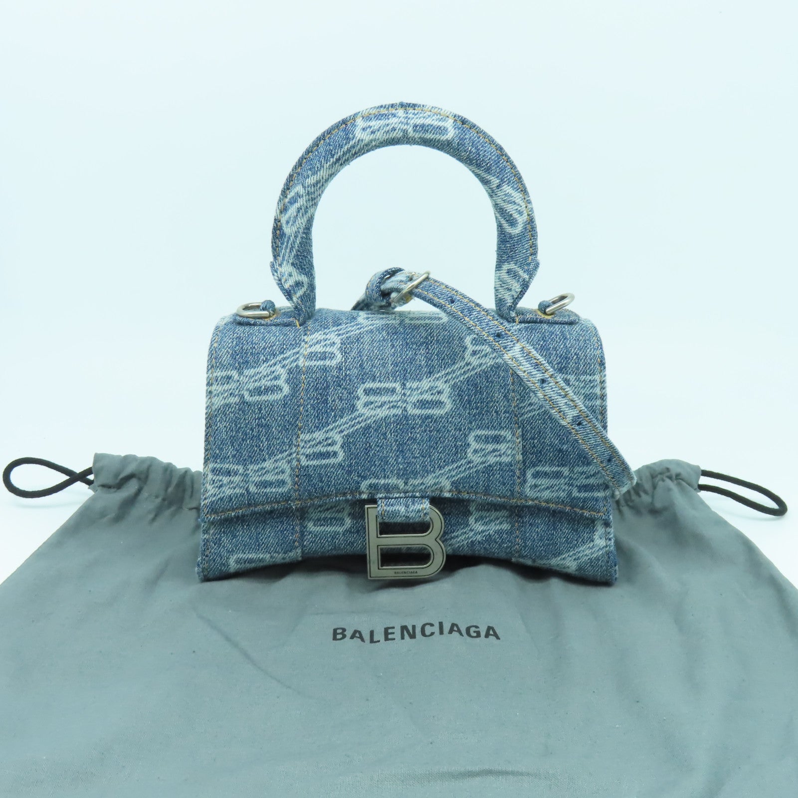 BALENCIAGA 牛仔布2 Way Shoulder Bag銀扣手挽肩背兩用袋藍色
