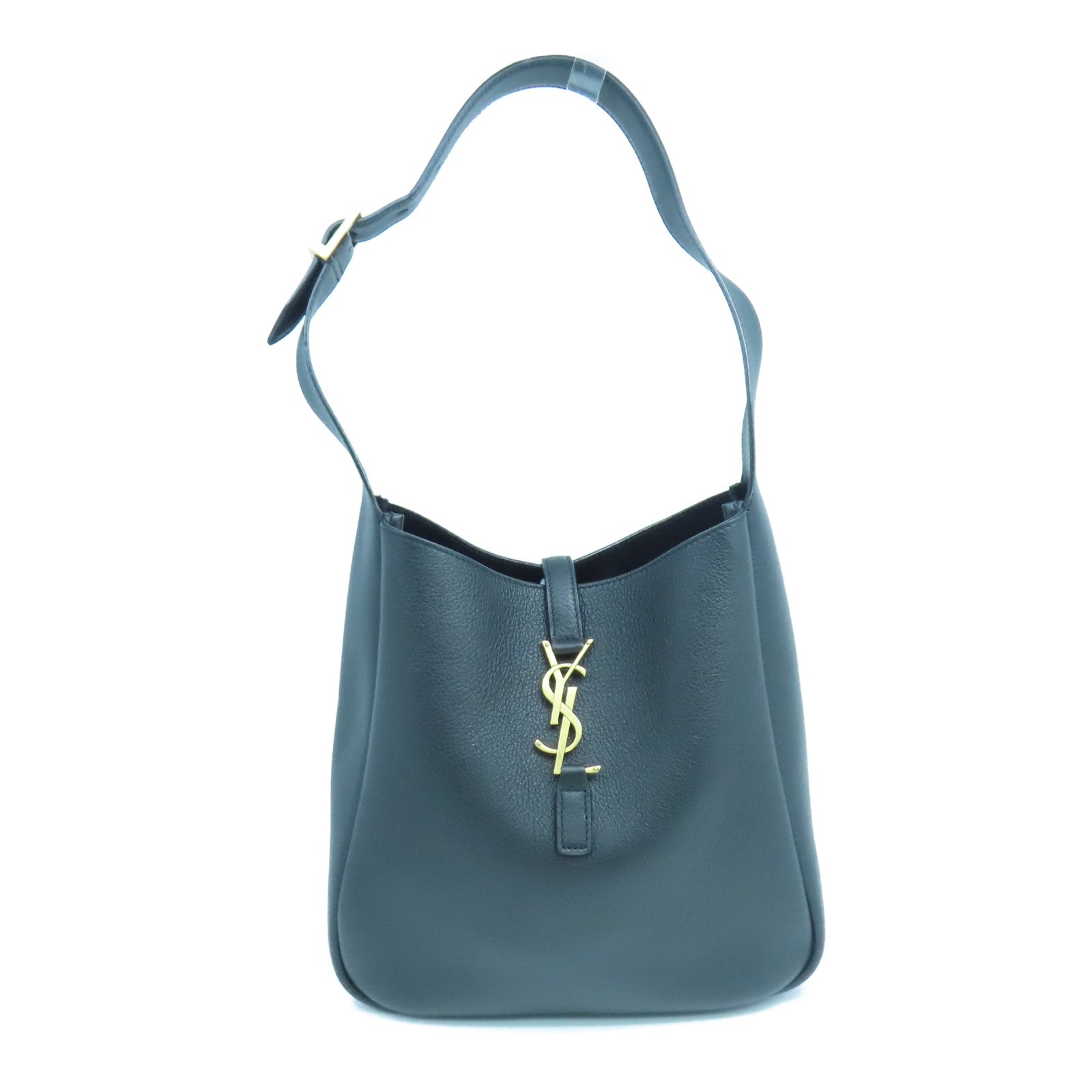 SAINT LAURENT 牛皮皮革Hobo金扣肩背袋黑色