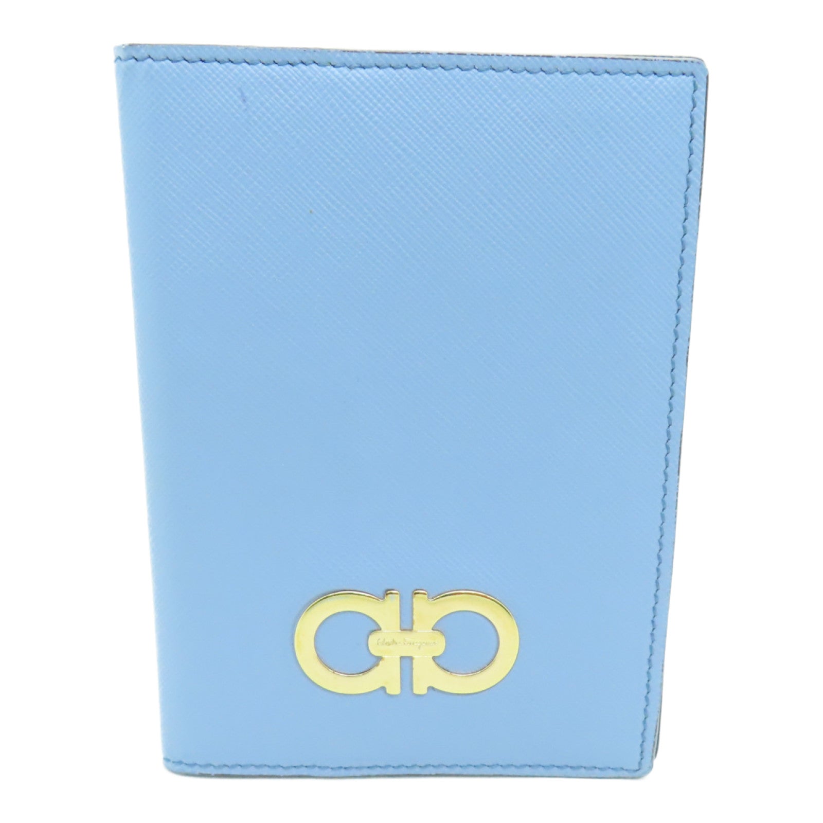 Salvatore Ferragamo 牛皮皮革Passport Case金扣護照套淺藍色