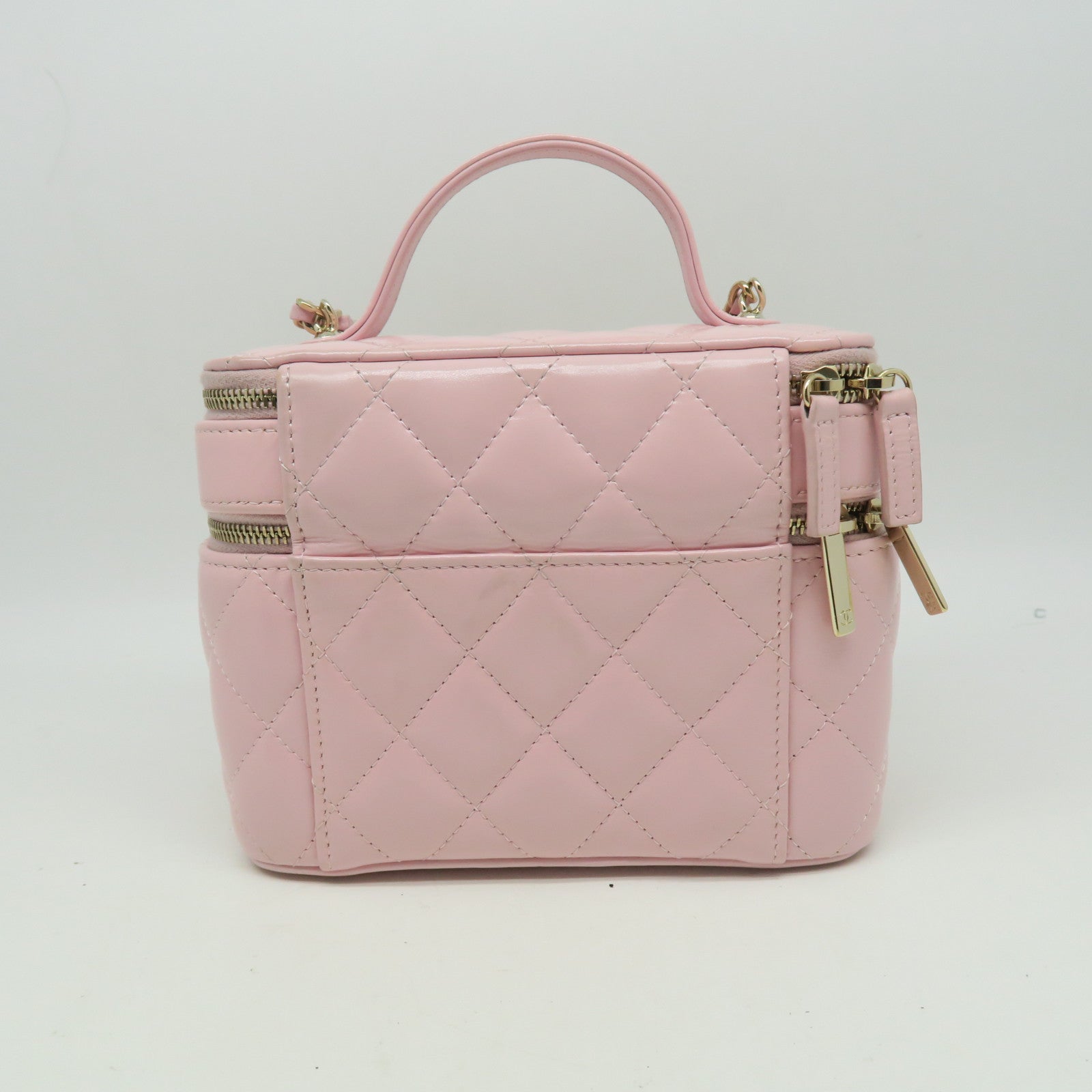 CHANEL 菱格牛皮皮革Vanity Case金扣鏈帶肩背袋粉紅色