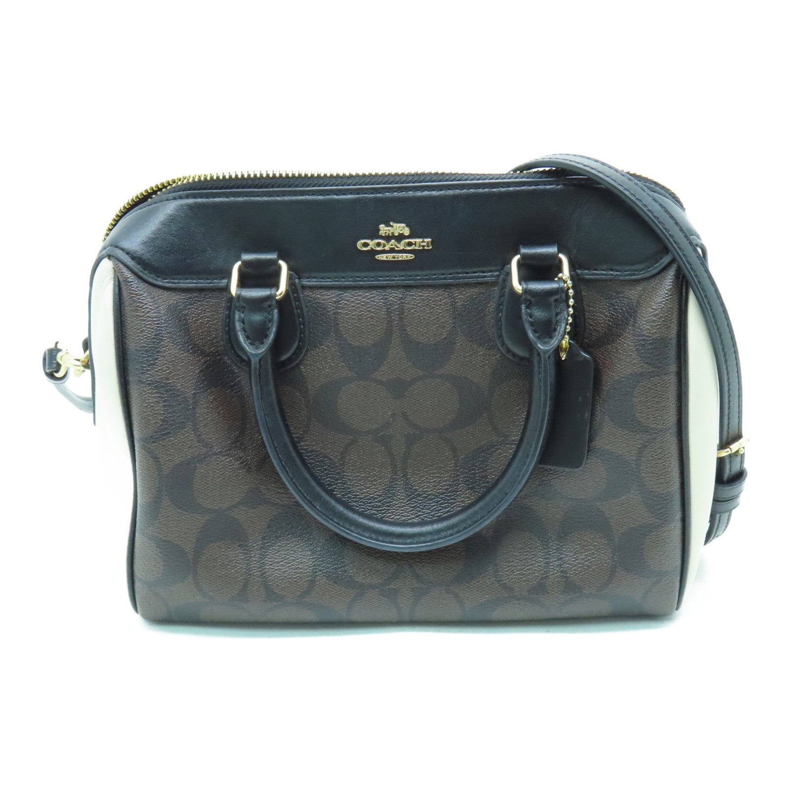 COACH PVC 2 Way Shoulder金扣手挽肩背兩用袋啡色/白色