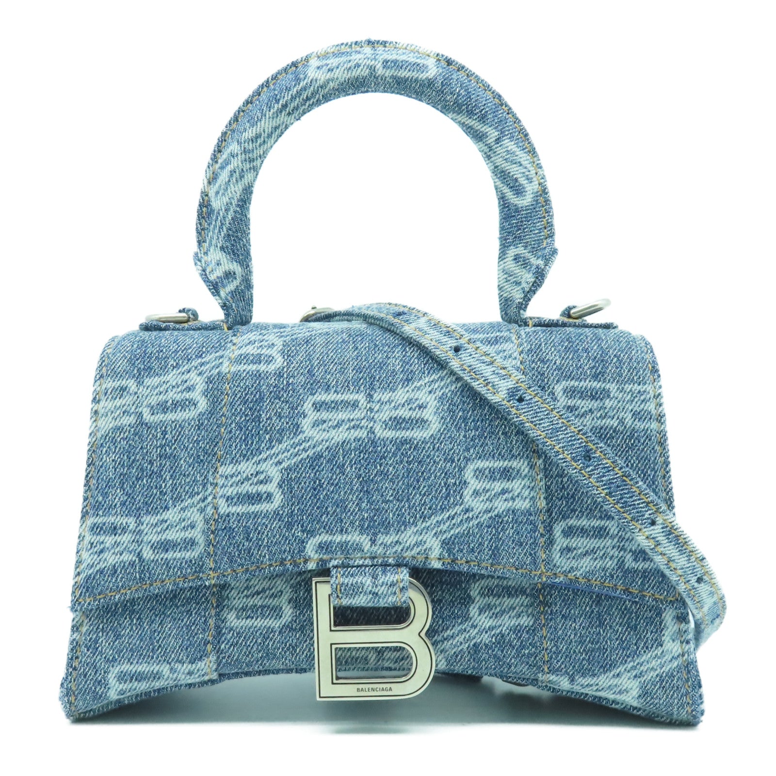 BALENCIAGA 牛仔布2 Way Shoulder Bag銀扣手挽肩背兩用袋藍色
