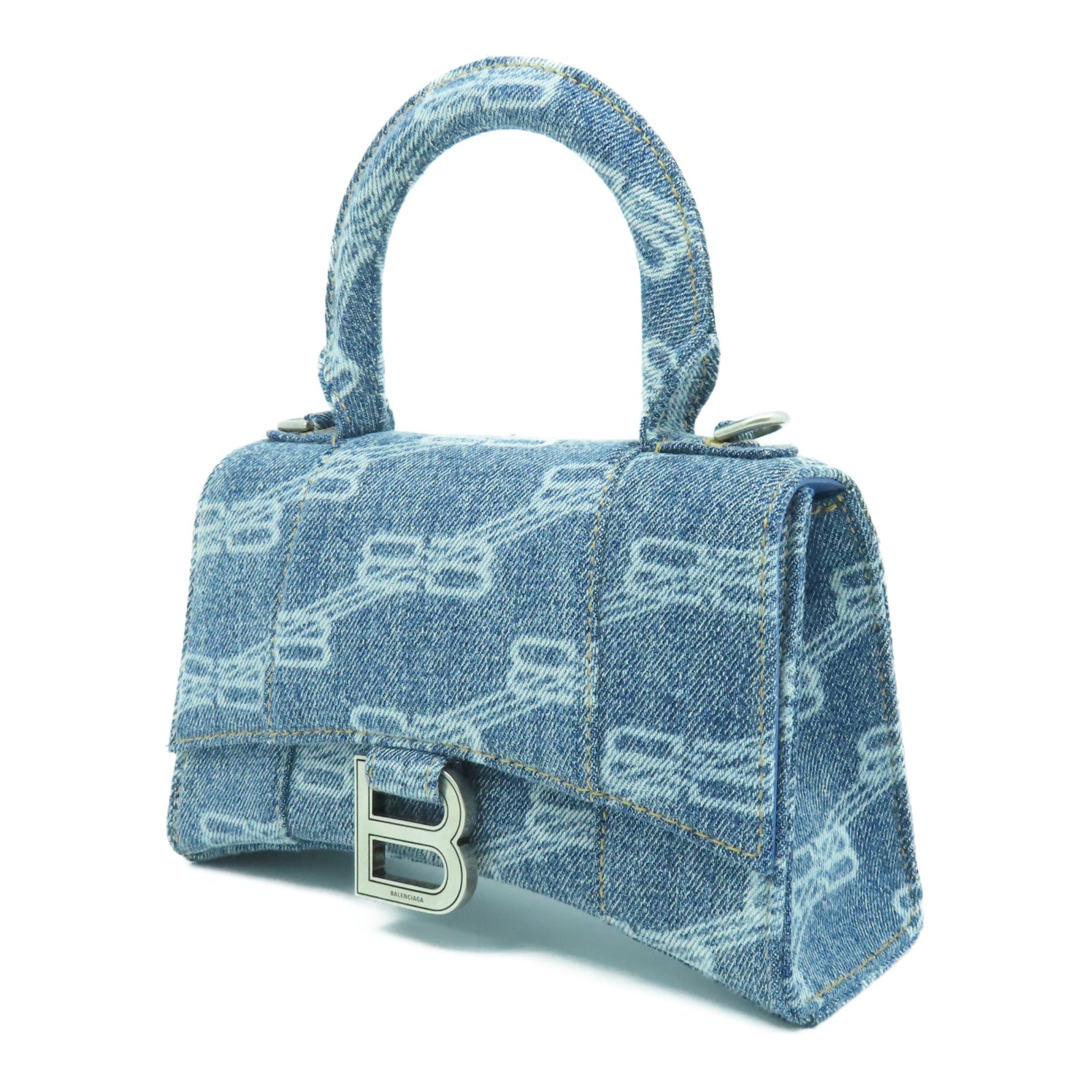 BALENCIAGA 牛仔布2 Way Shoulder Bag銀扣手挽肩背兩用袋藍色