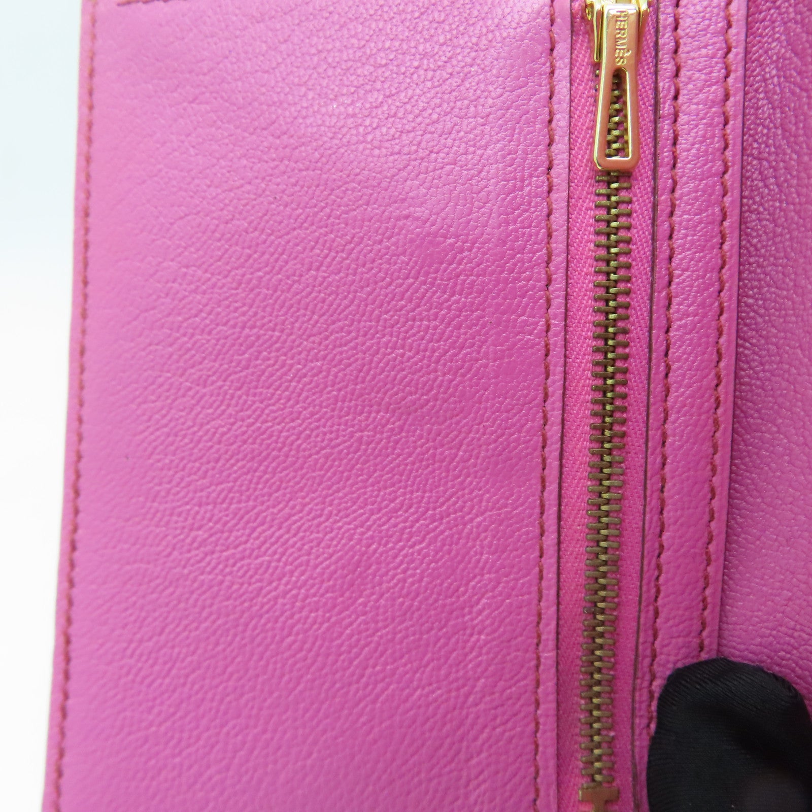 HERMES 駝鳥皮革Wallet金扣錢包Rose Purple粉紅色