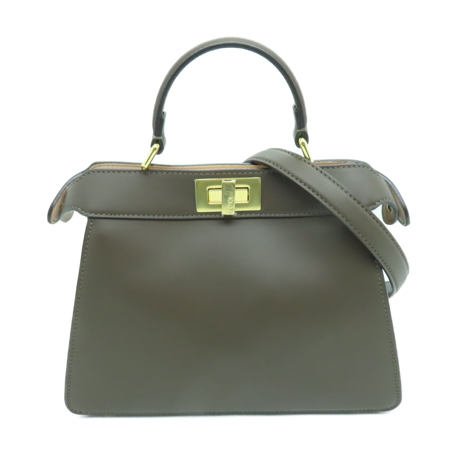 FENDI 【激減優惠】牛皮皮革Peekaboo Iseeu Small金扣手挽肩背兩用袋啡色