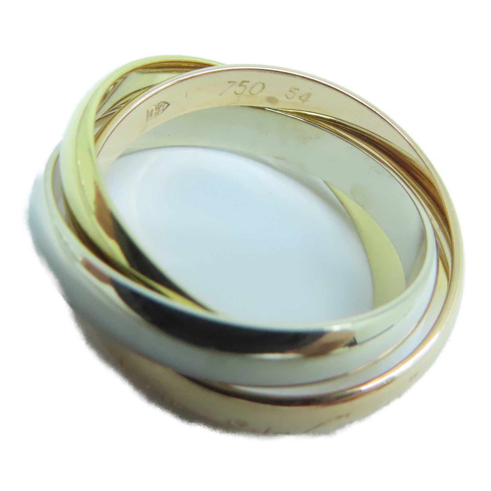 CARTIER 18K黃金/玫瑰金/白金Trinity戒指US#6.75/Cartier#54金色/粉金色/銀色