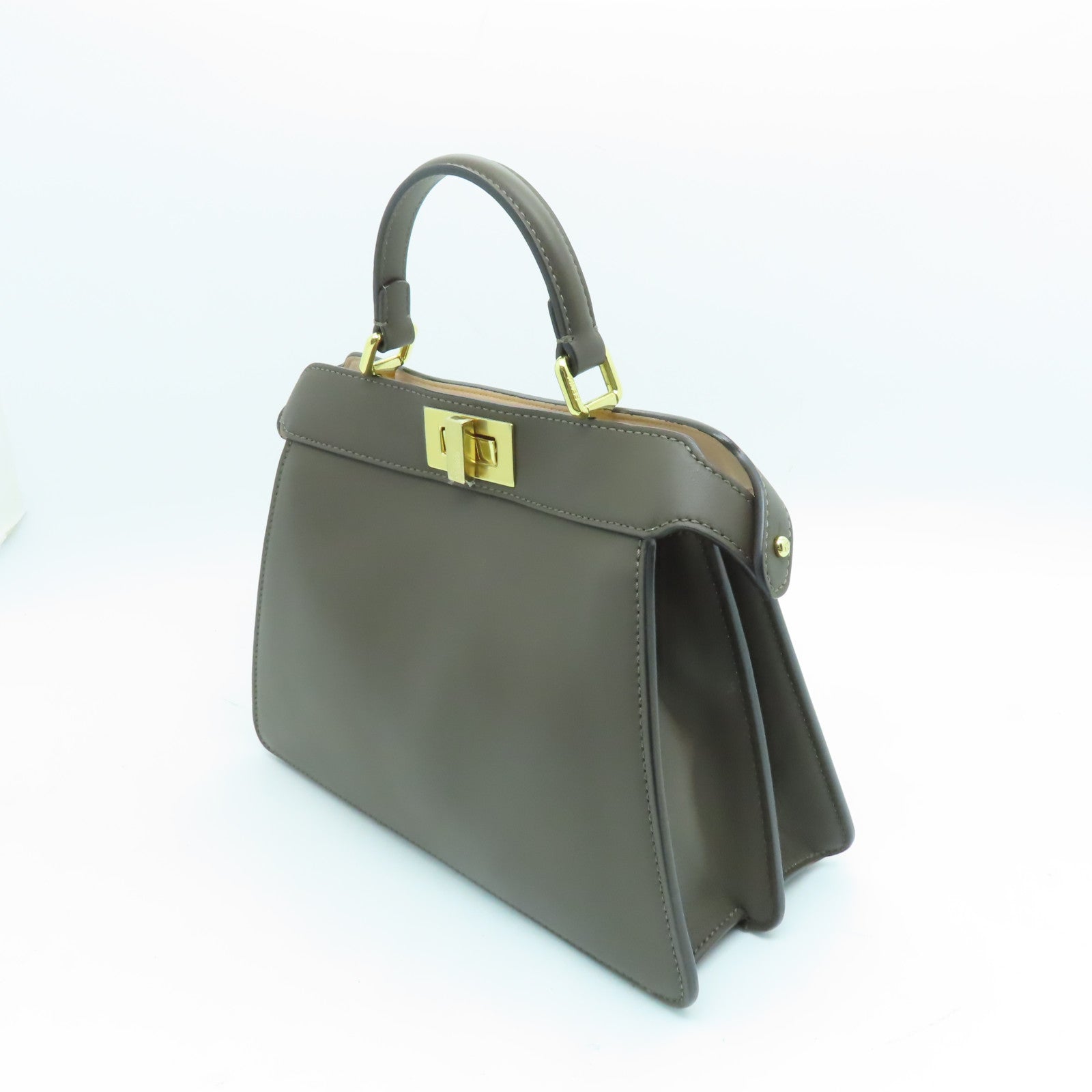 FENDI 【激減優惠】牛皮皮革Peekaboo Iseeu Small金扣手挽肩背兩用袋啡色